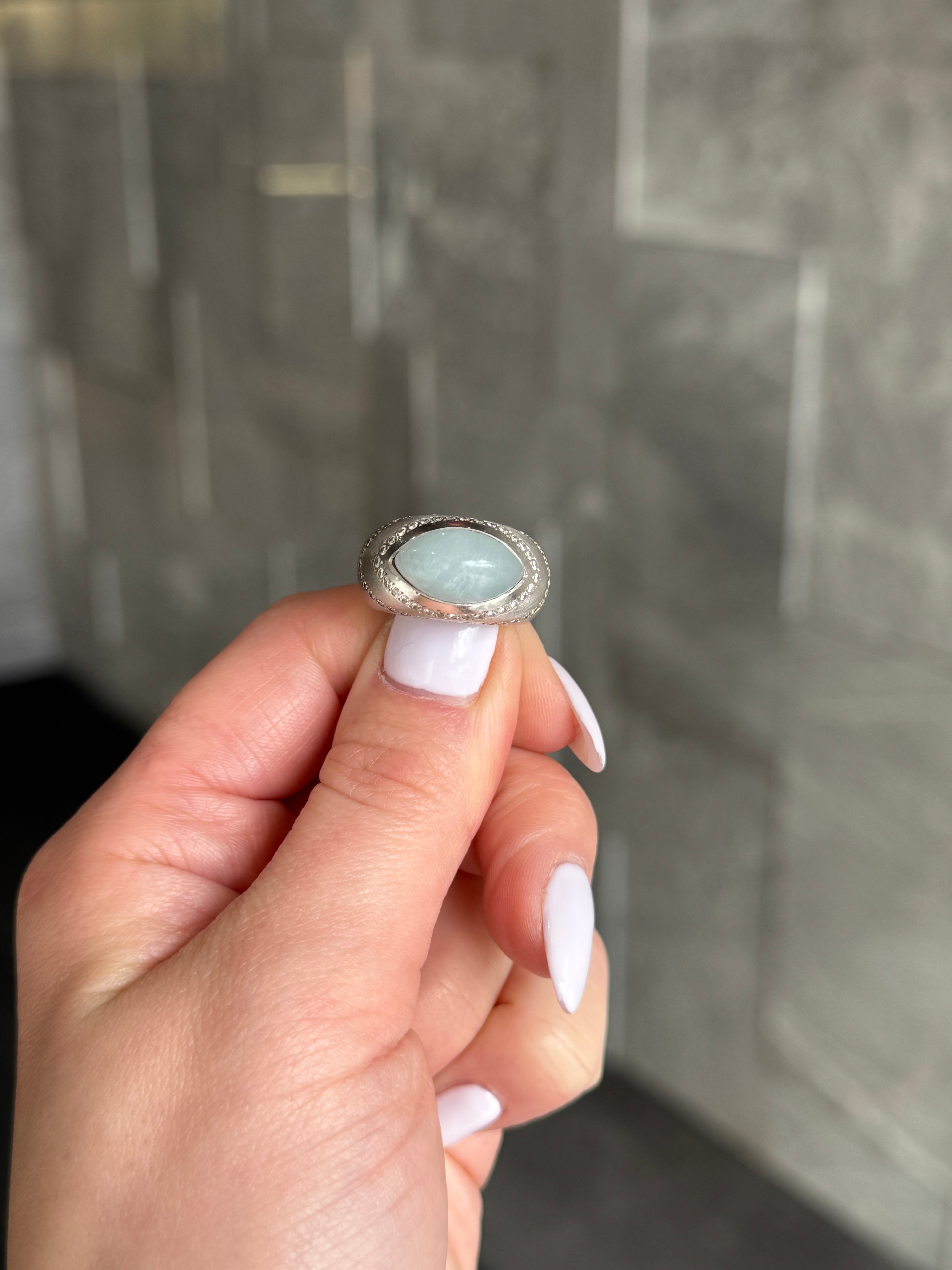 AQUAMARINE & DIAMOND MATTE RING