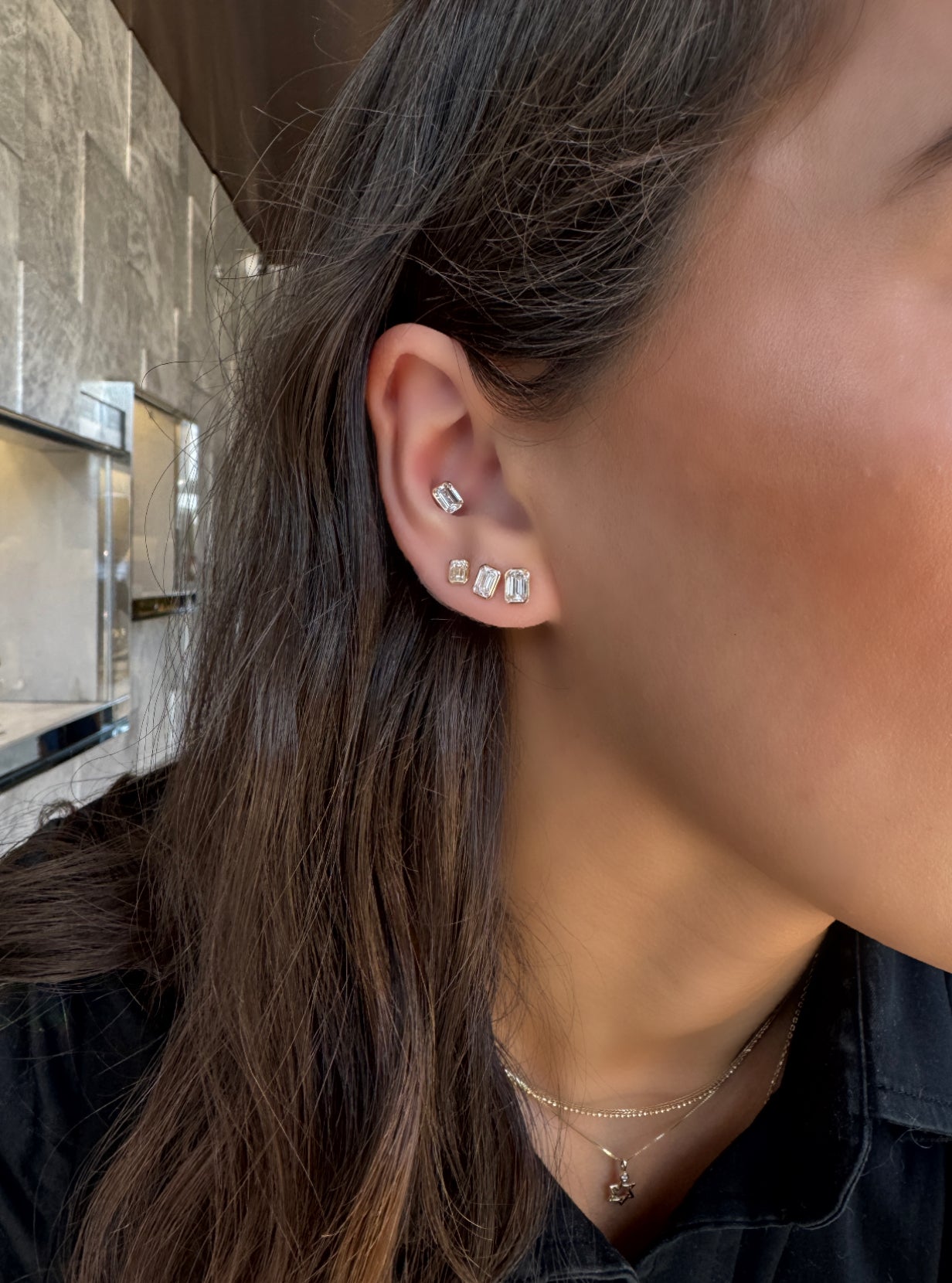 LAB EMERALD CUT DIAMOND STUDS