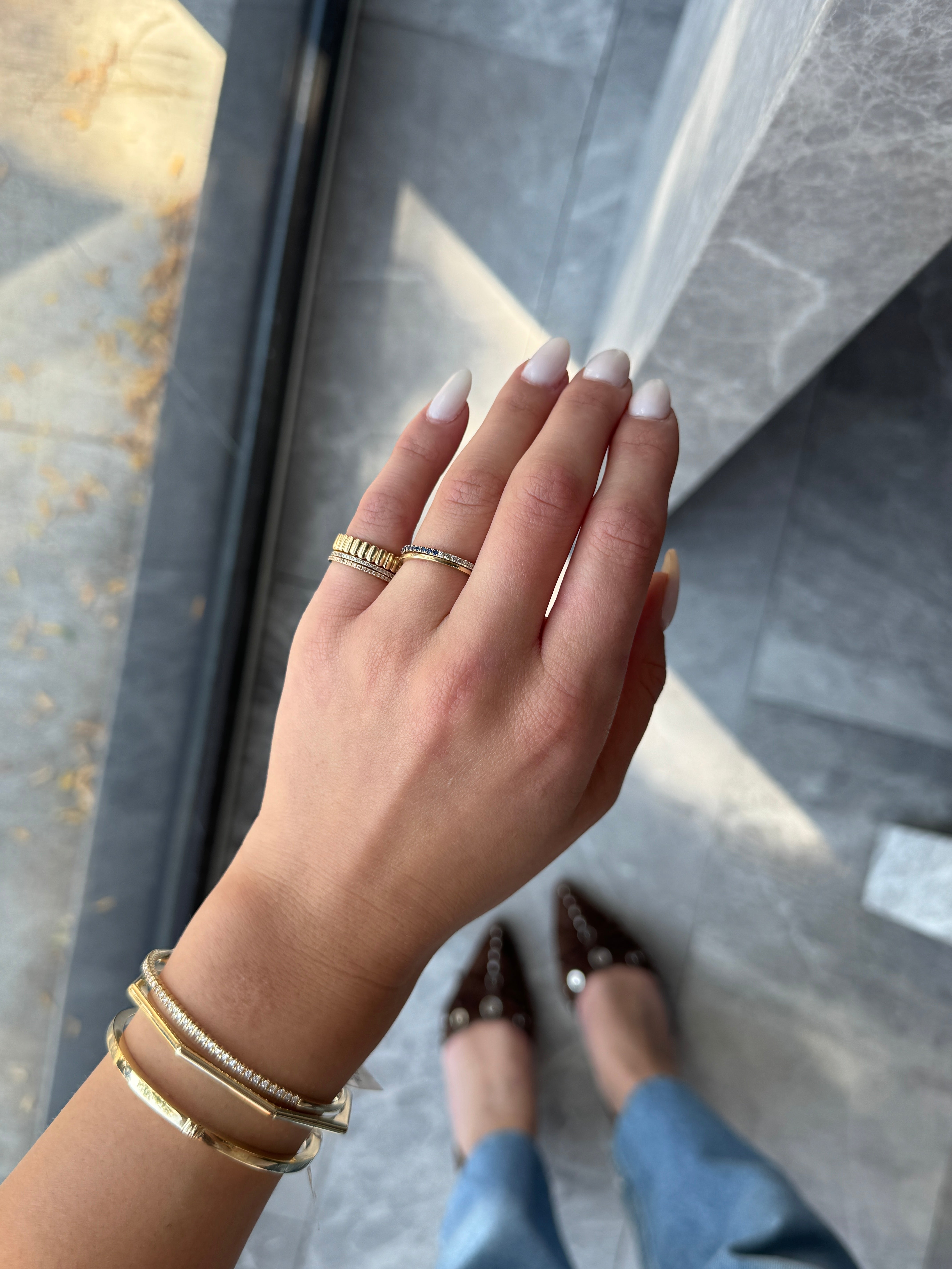 HALF & HALF SAPPHIRE & DIAMOND ETERNITY BAND