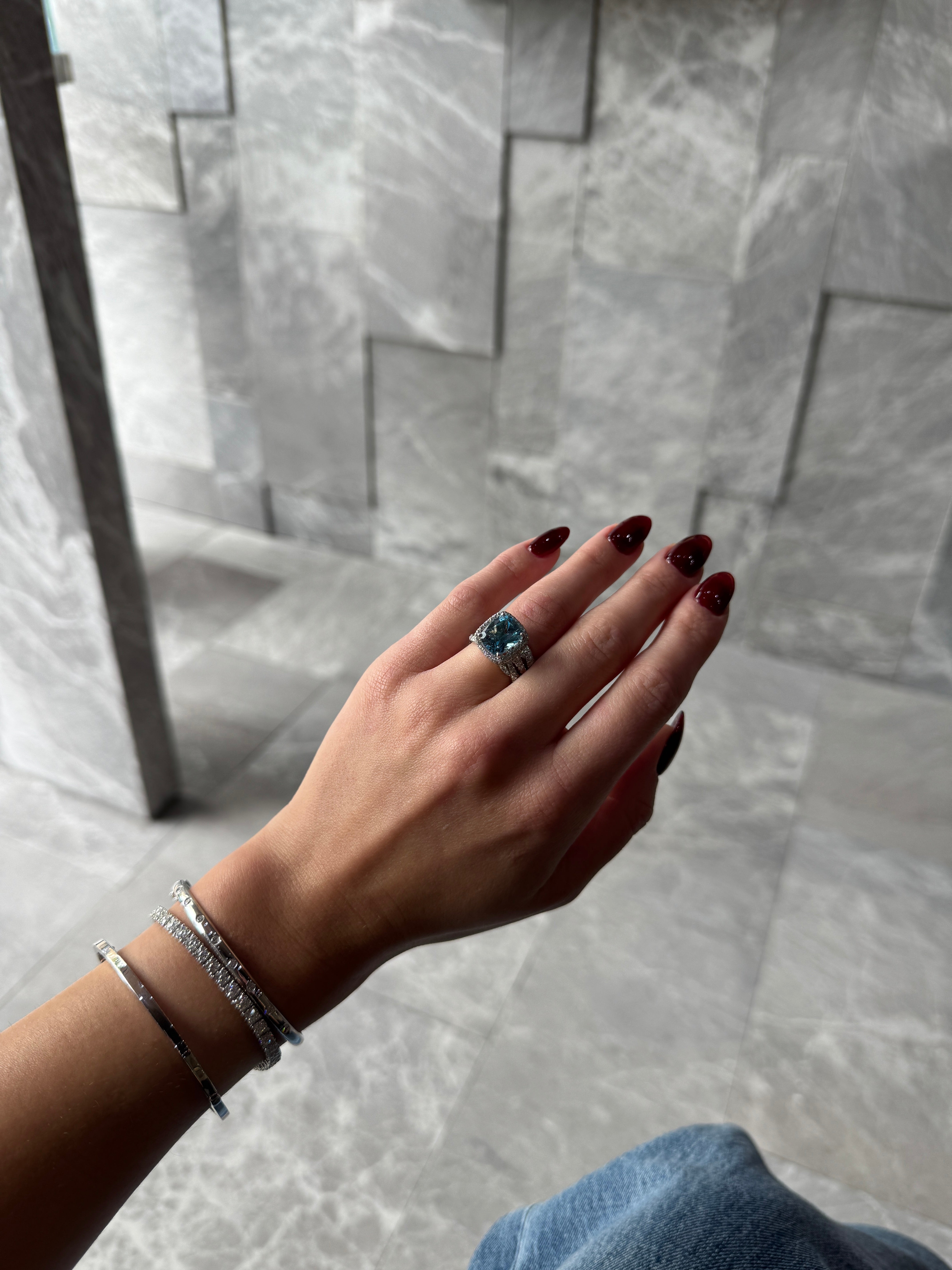 CUSHION-CUT BLUE TOPAZ & DIAMOND RING