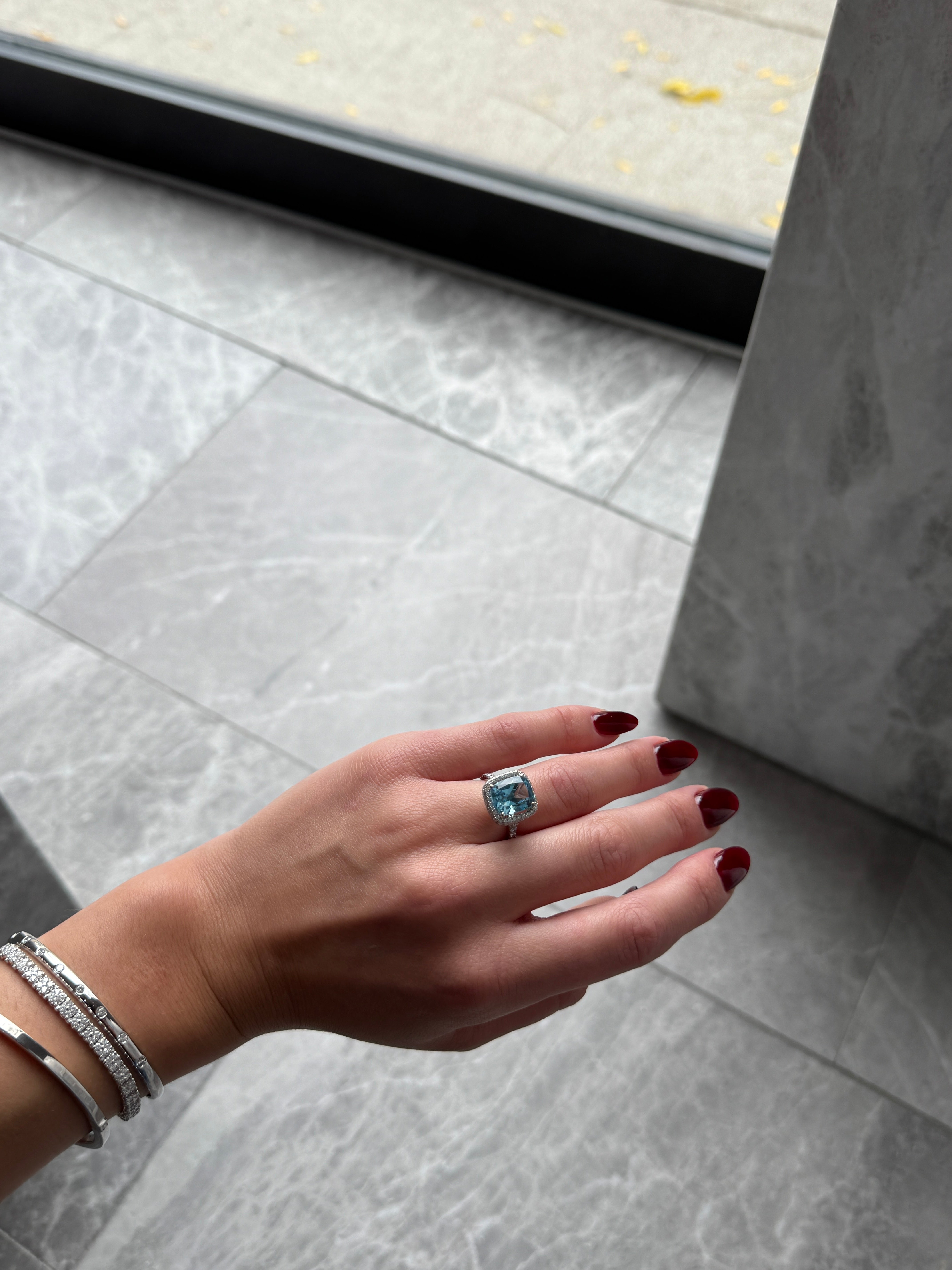 CUSHION-CUT BLUE TOPAZ & DIAMOND RING