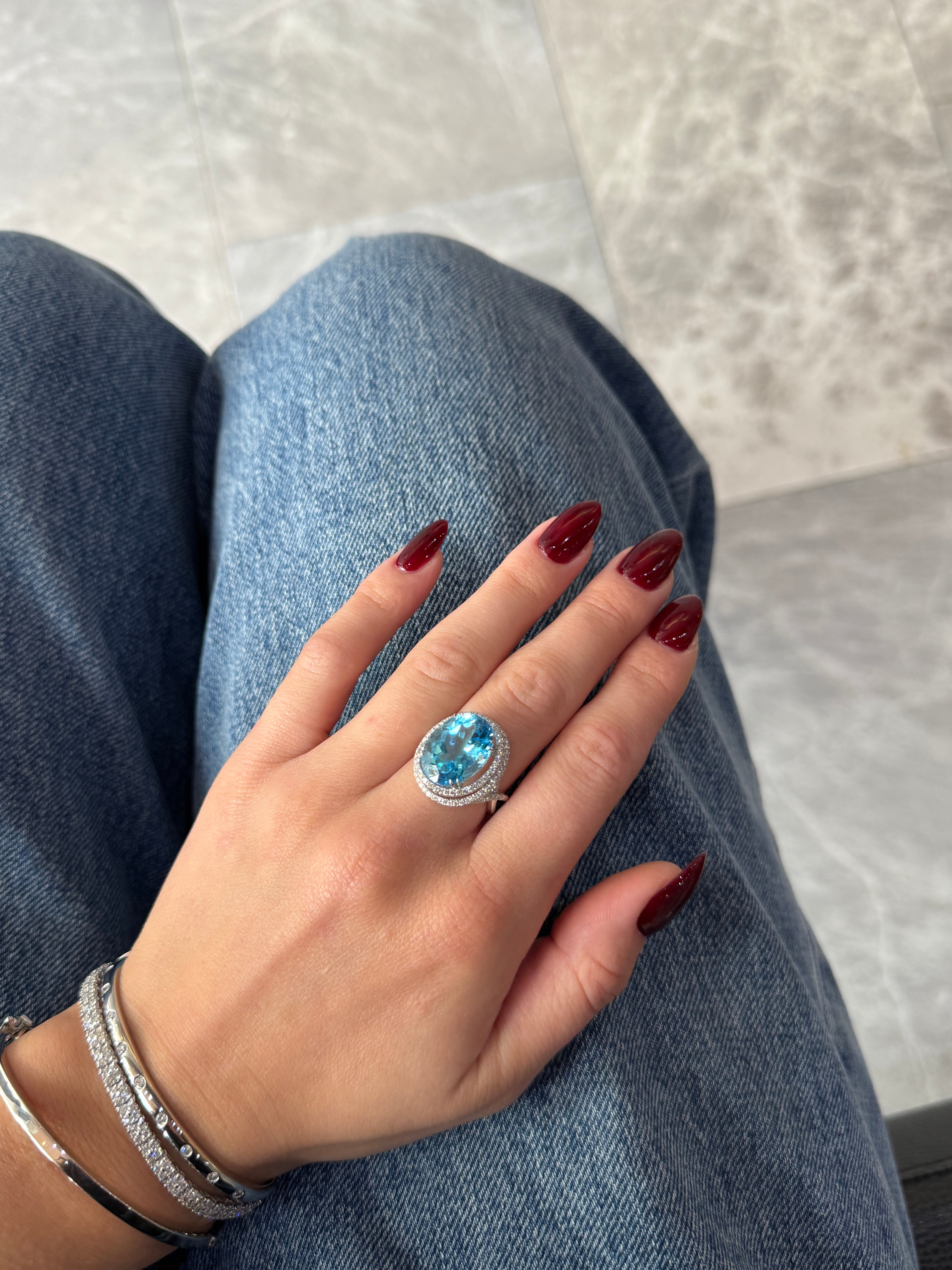 BLUE TOPAZ & PAVÉ DIAMOND SPLIT SHANK RING