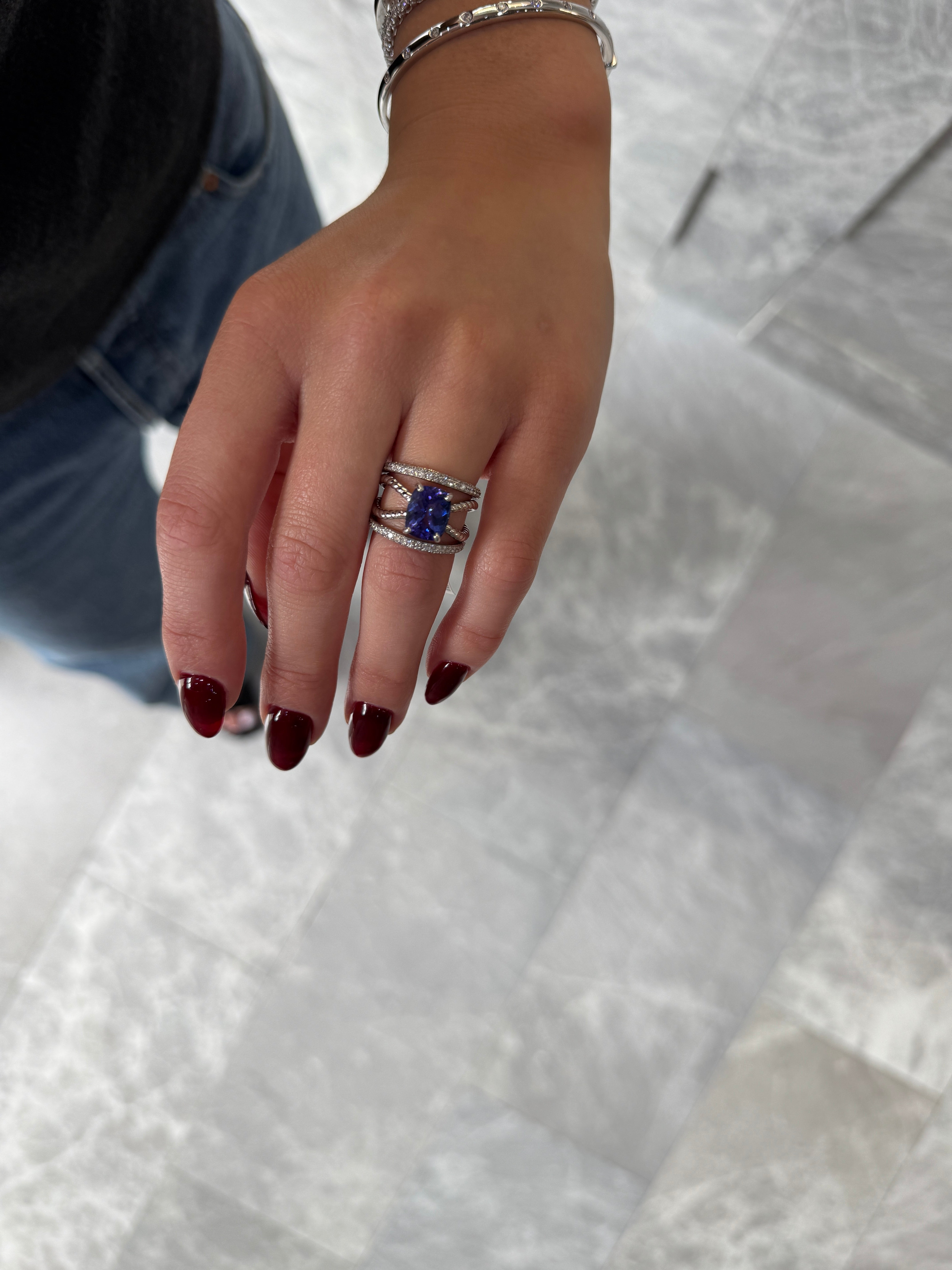 TANZANITE & DIAMOND CABLE BAND RING