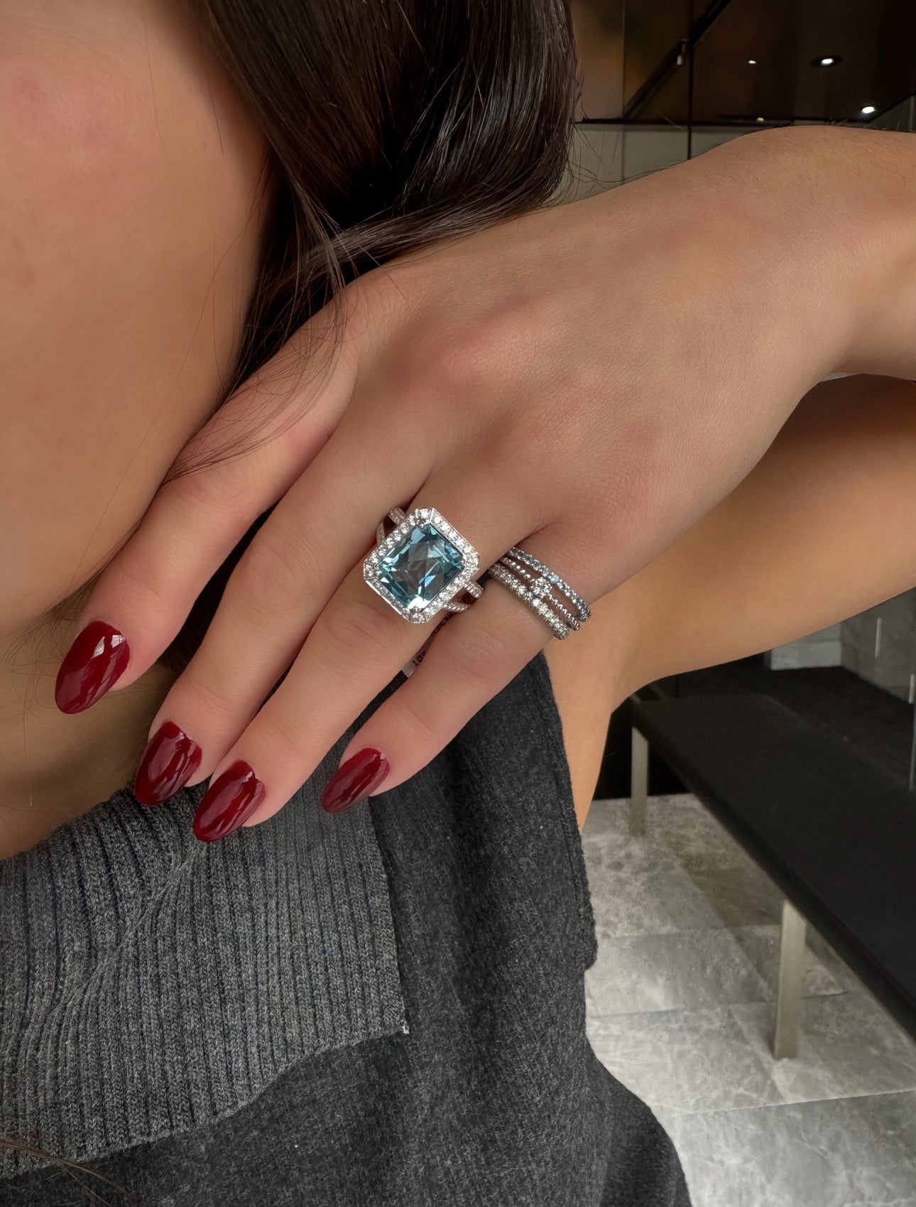 BLUE TOPAZ & DIAMOND COCKTAIL RING