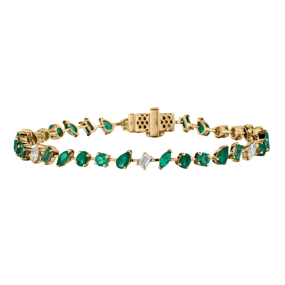 GREEN EMERALD & DIAMOND MULTI SHAPED BRACELET