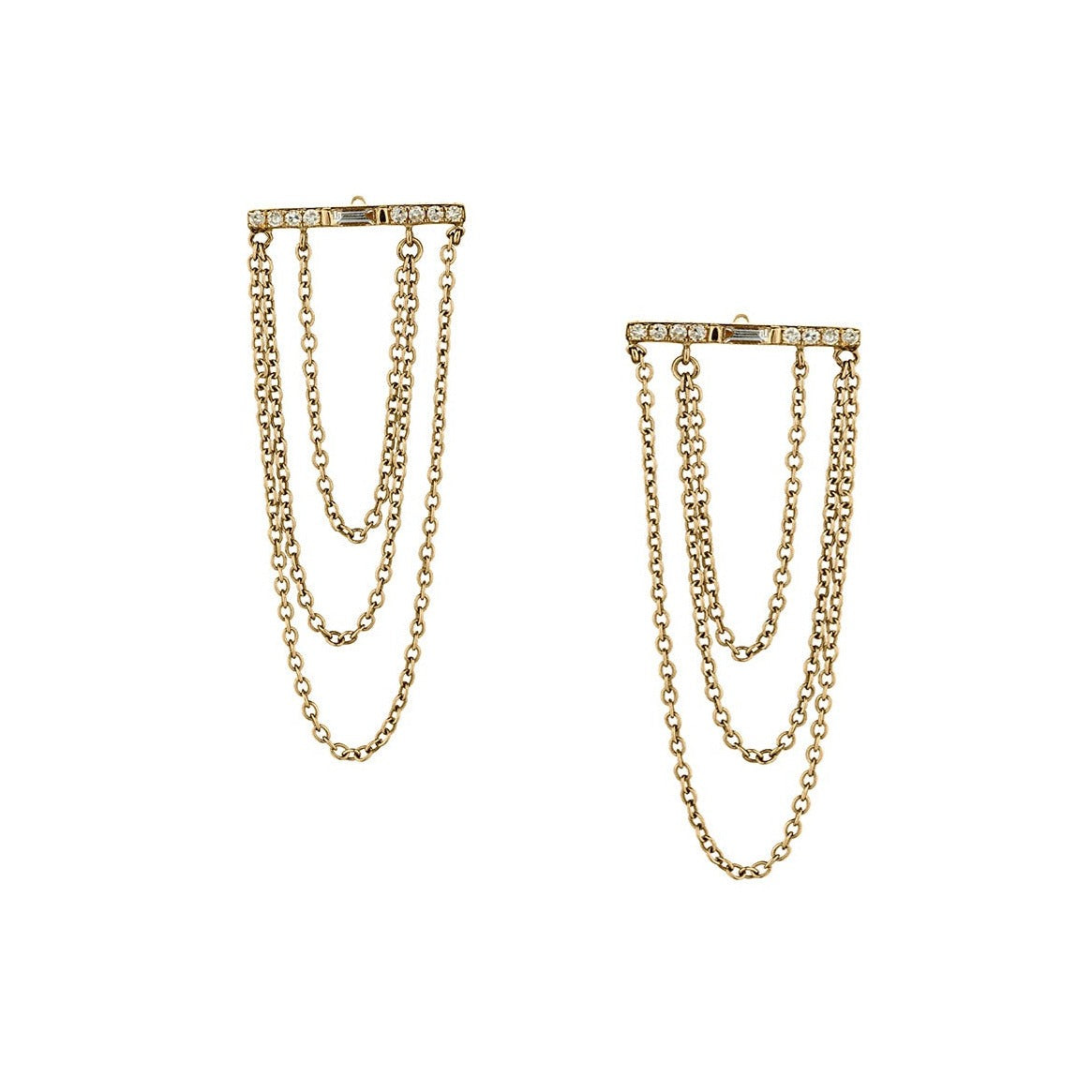 CHAIN DROP EARRINGS WITH DIAMOND BAR