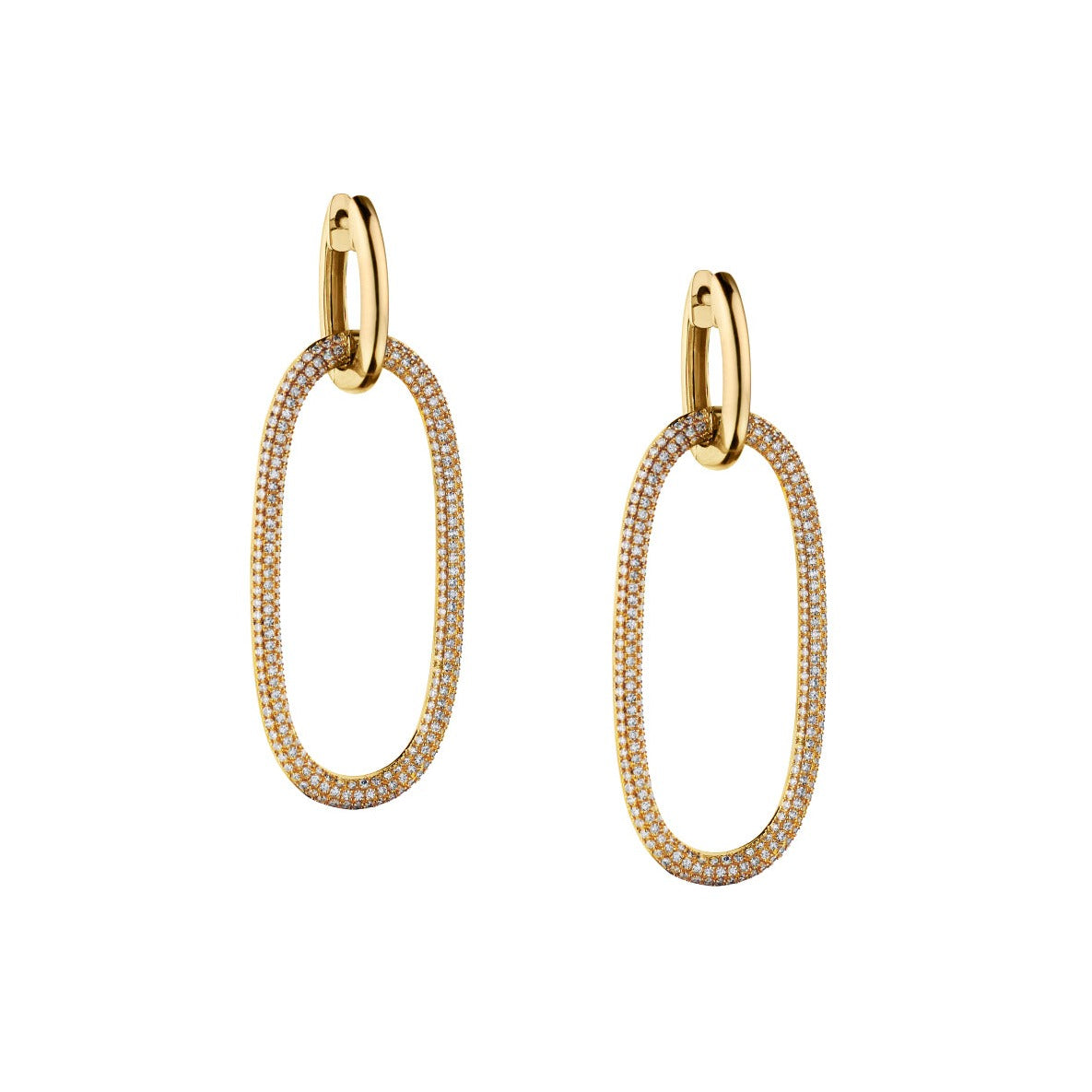 OVAL SHAPED PAVÉ DIAMOND DROP HOOP EARRINGS