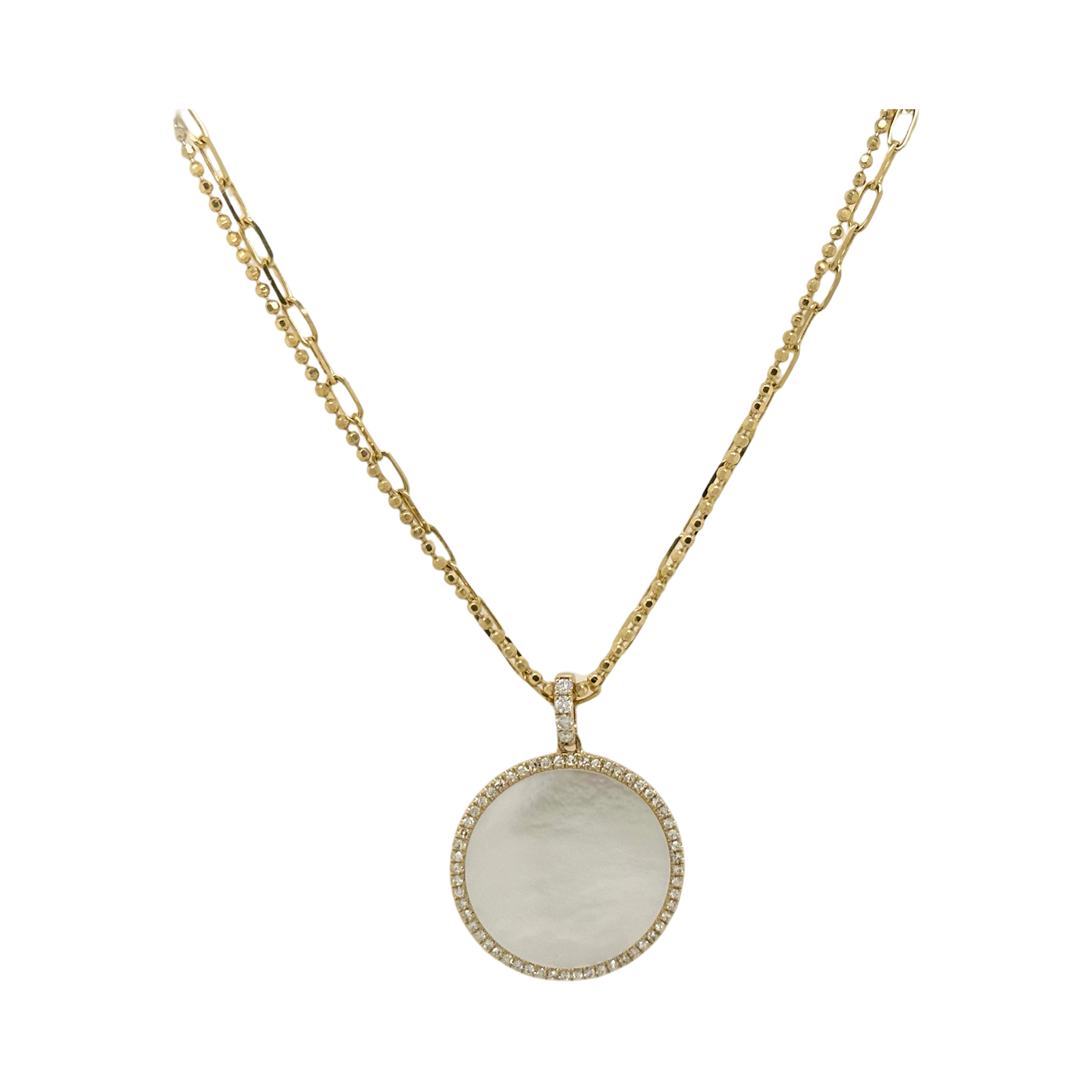 MOTHER OF PEARL PENDANT ON DOUBLE CHAIN