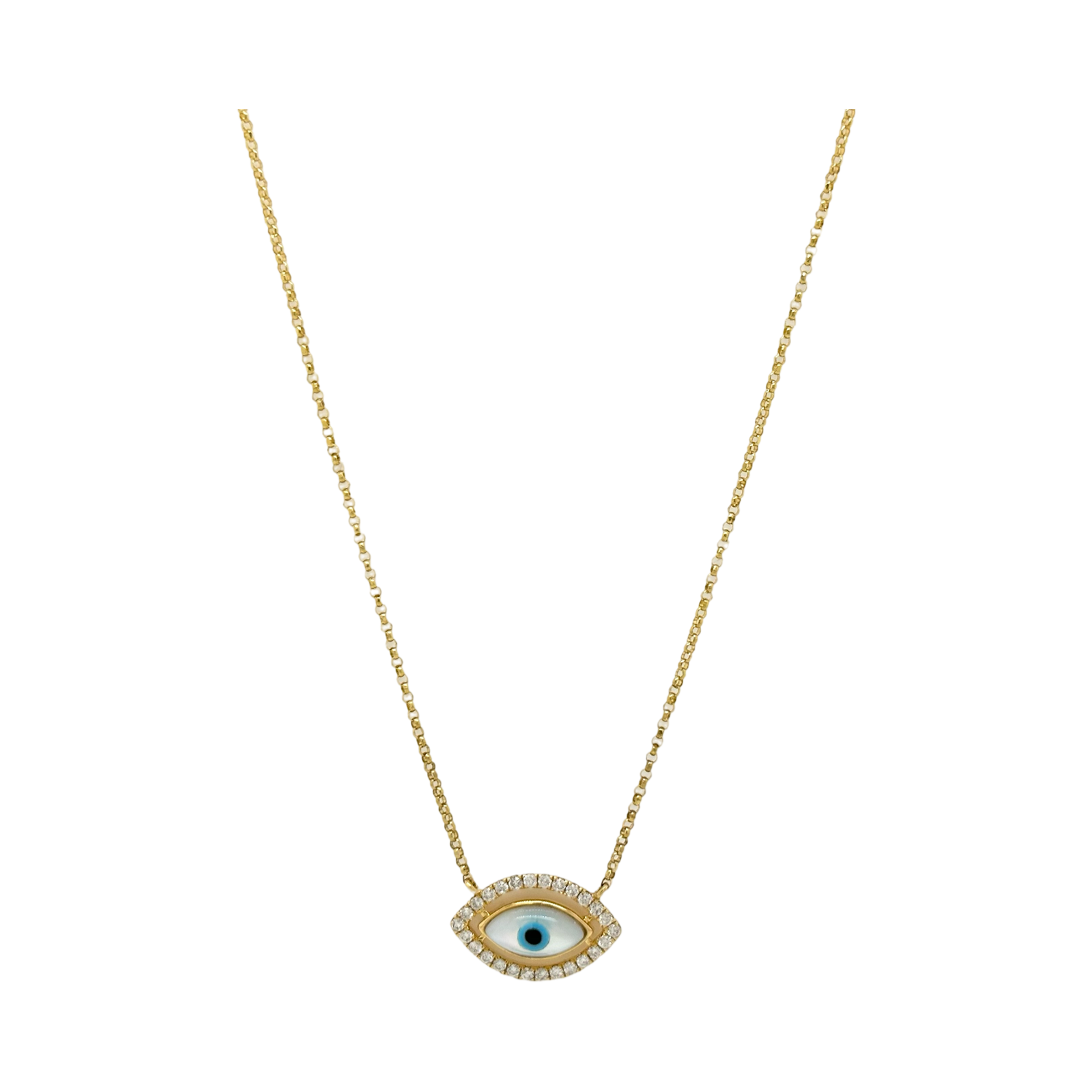 MOTHER OF PEARL DIAMOND EVIL EYE NECKLACE