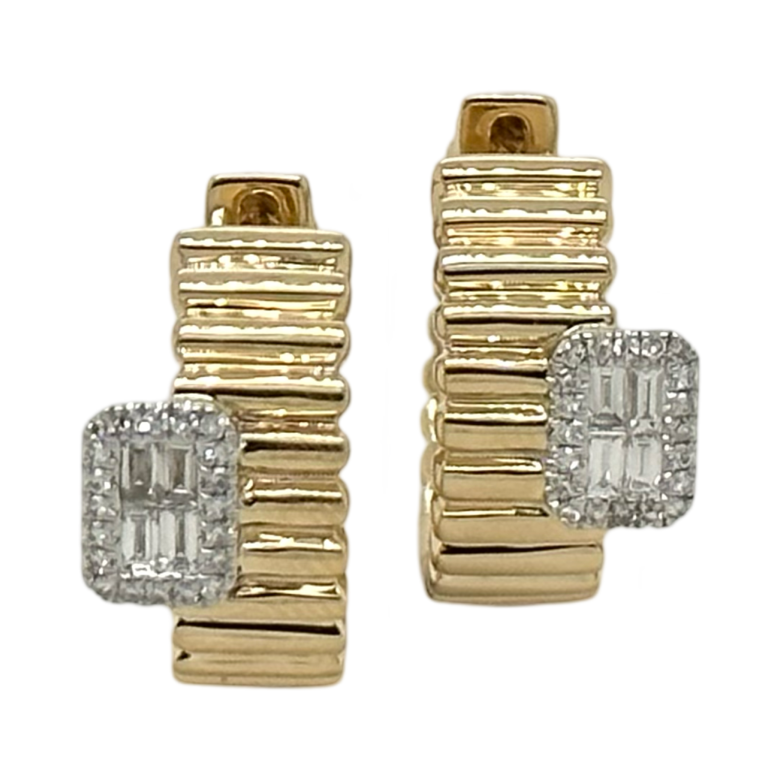 RIDGED GOLD & BAGUETTE DIAMOND HUGGIES