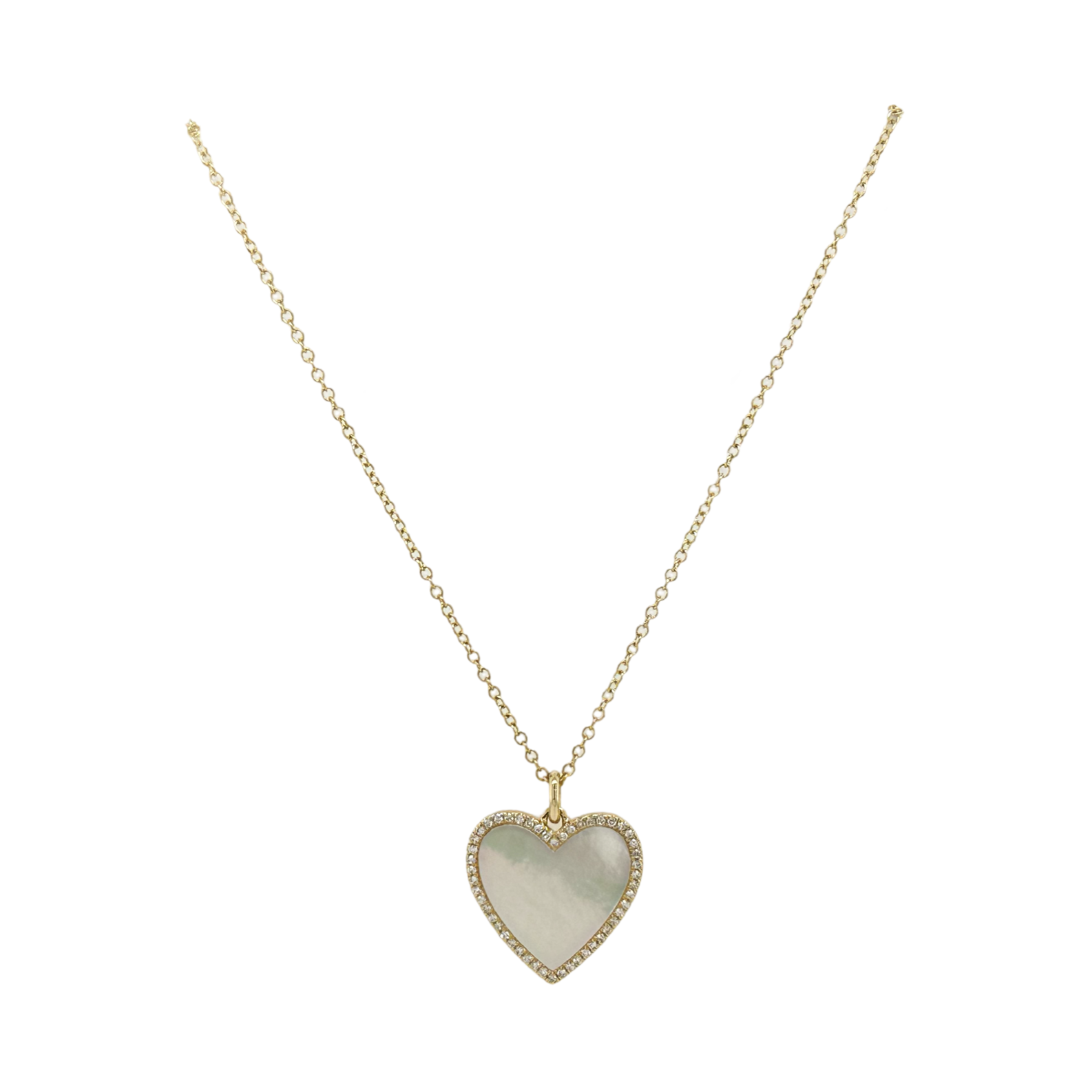 MOTHER OF PEARL & DIAMOND HEART NECKLACE