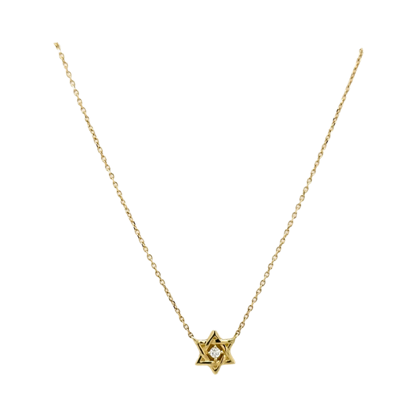 GOLD STAR OF DAVID WITH SINGLE DIAMOND NECKLACE