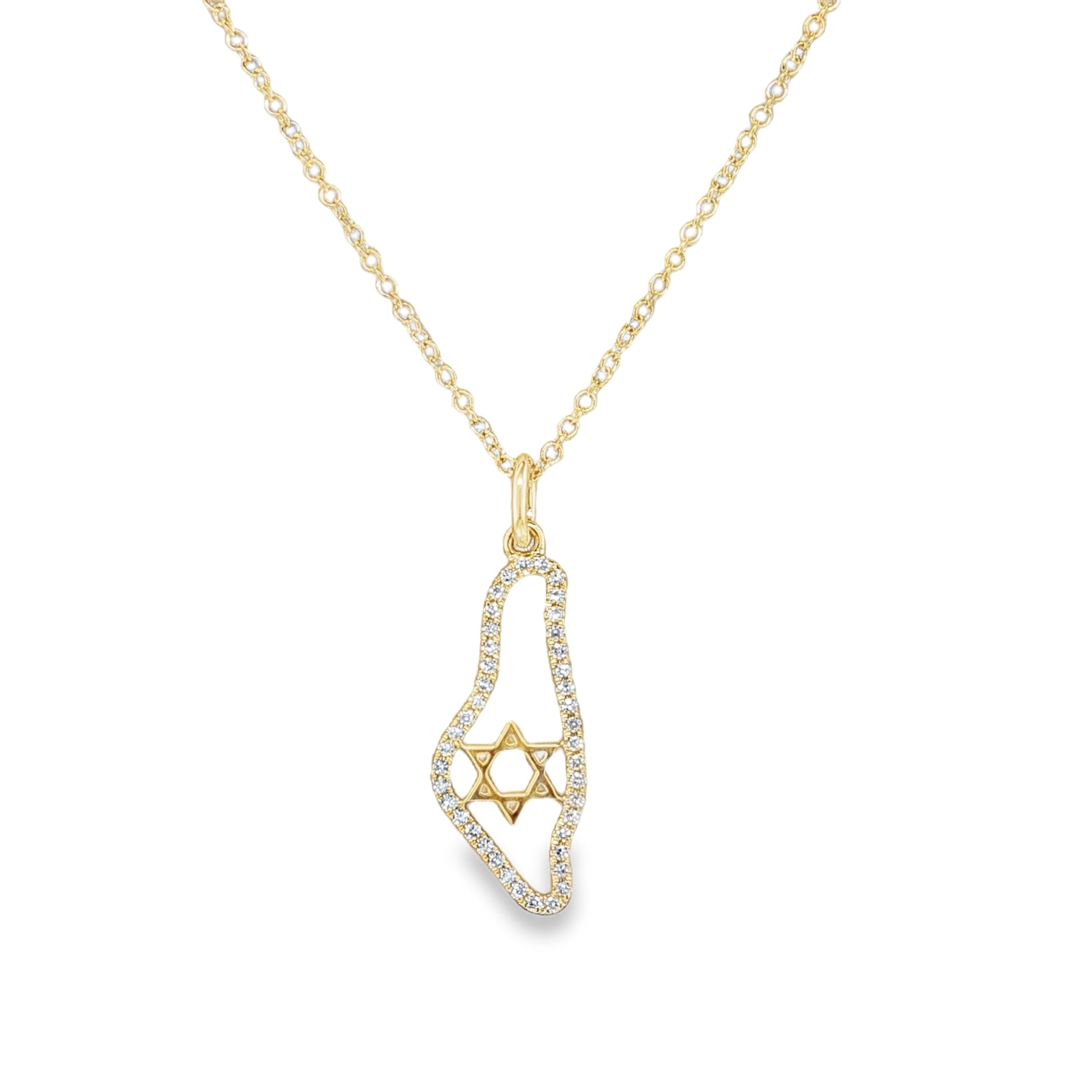 Diamond Map of Israel Star Of David Necklace