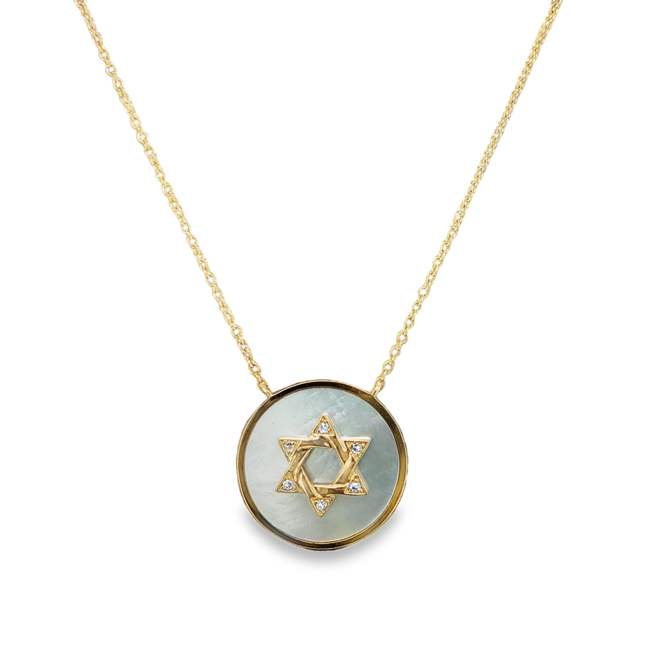 Mother Of Pearl and Diamond Star of David Necklace
