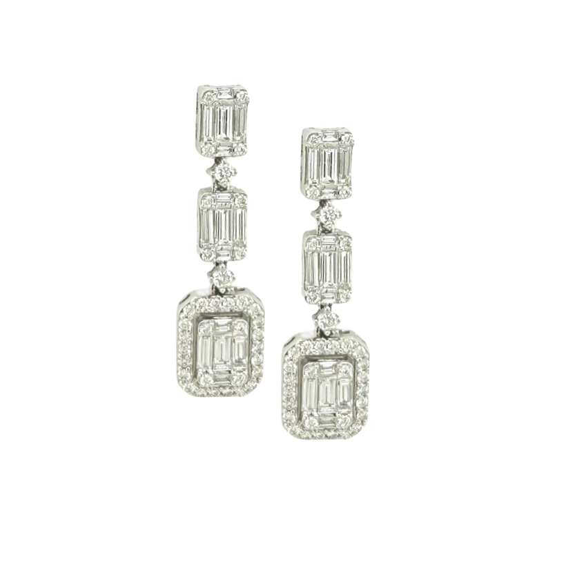 BAGUETTE & DIAMOND DROP EARRINGS