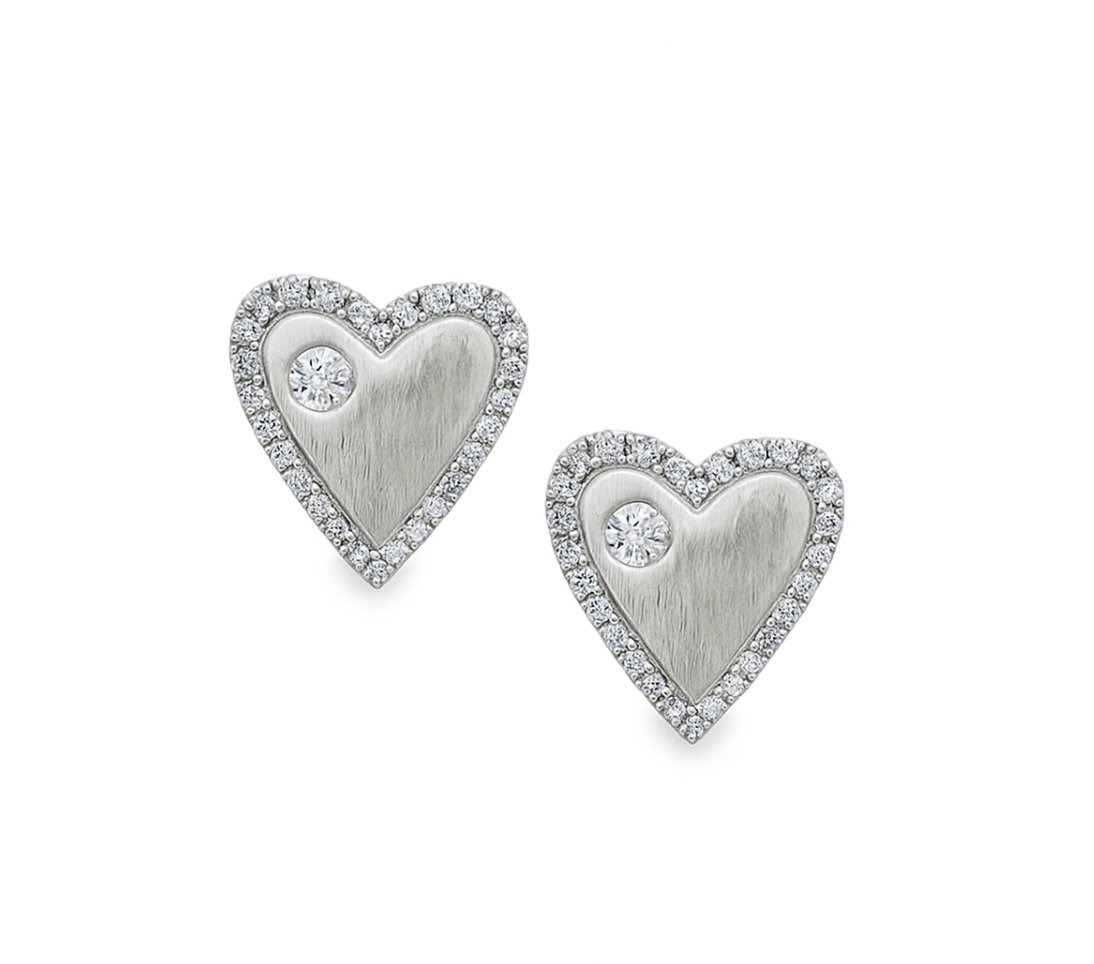 DIAMOND HALO HEART STUDS