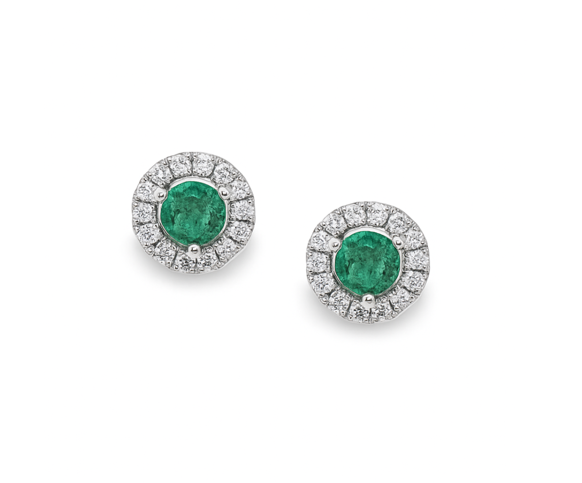 EMERALD & DIAMOND HALO STUDS