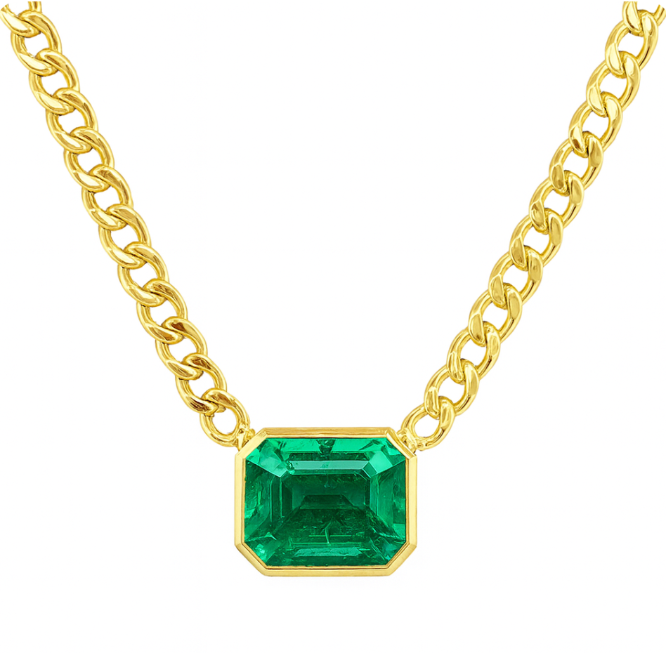 LAB BEZEL SET EMERALD NECKLACE