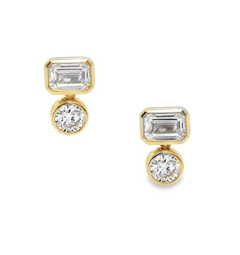 Lab Emerald and Brilliant Cut Diamond Studs