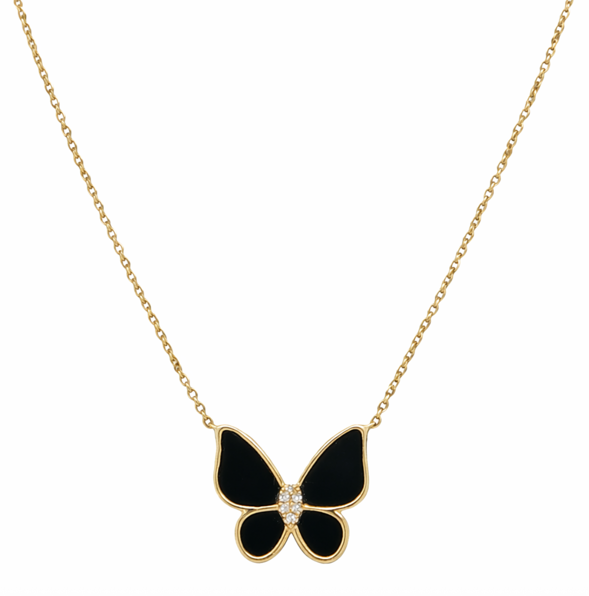 ONYX & DIAMOND BUTTERFLY NECKLACE