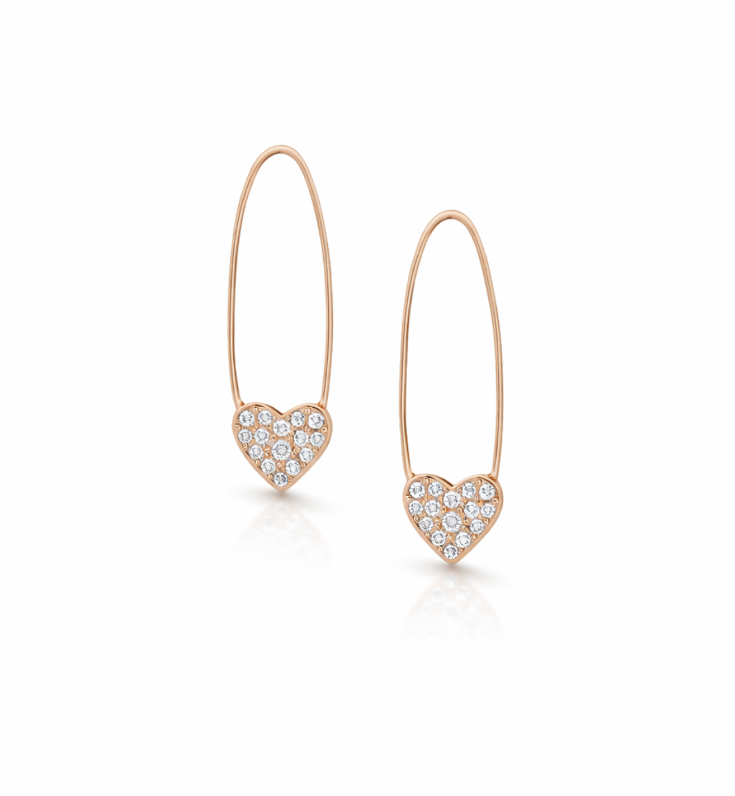 SAFETY PIN DIAMOND HEART EARRINGS