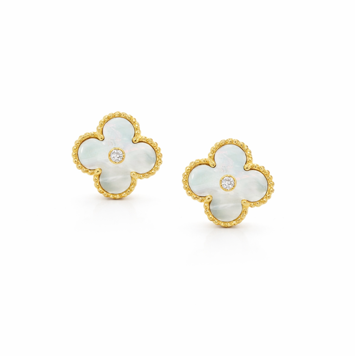 MOTHER OF PEARL & DIAMOND CLOVER EARRINGS