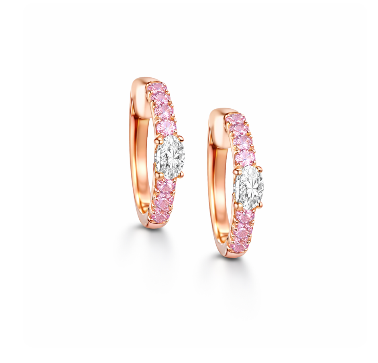 PINK SAPPHIRE & OVAL DIAMOND HUGGIES