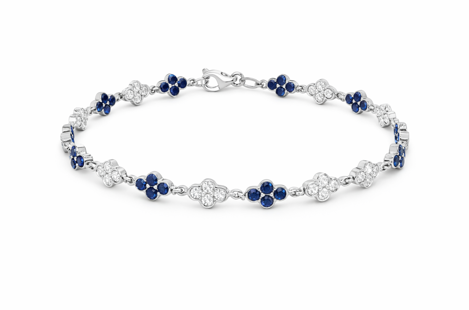 BLUE SAPPHIRE & DIAMOND FLOWER BRACELET