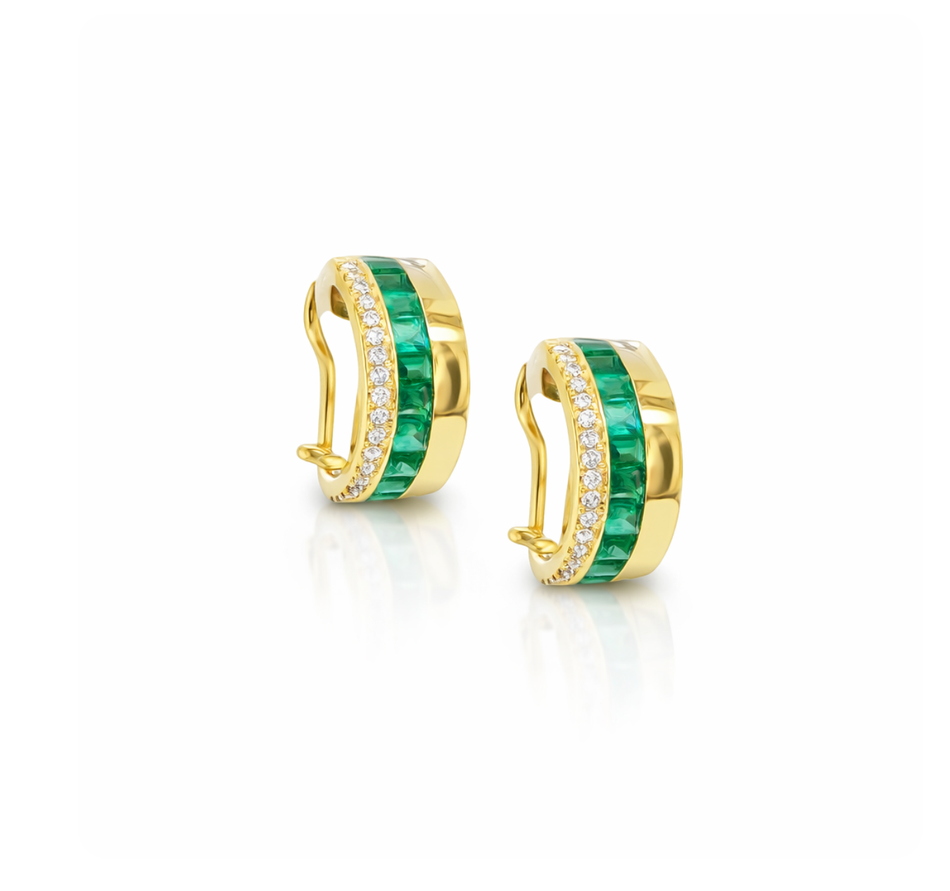 EMERALD & DIAMOND HUGGIE EARRINGS
