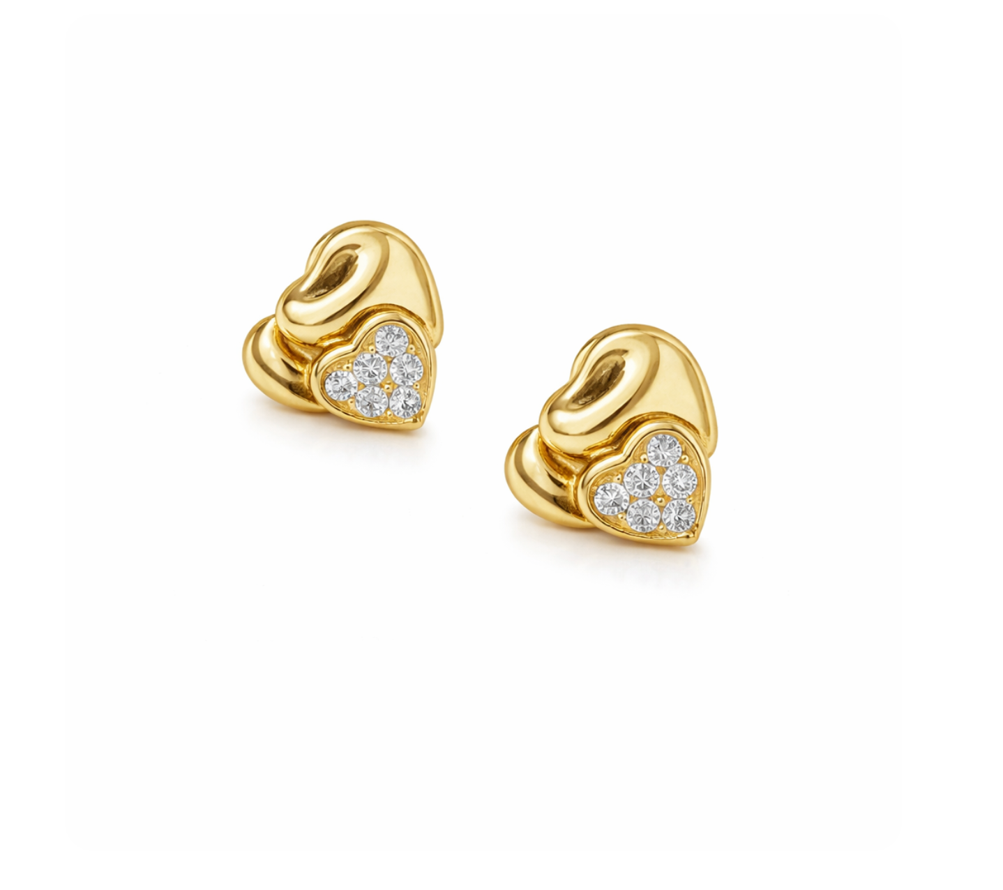 DOUBLE HEART & DIAMOND EARRINGS