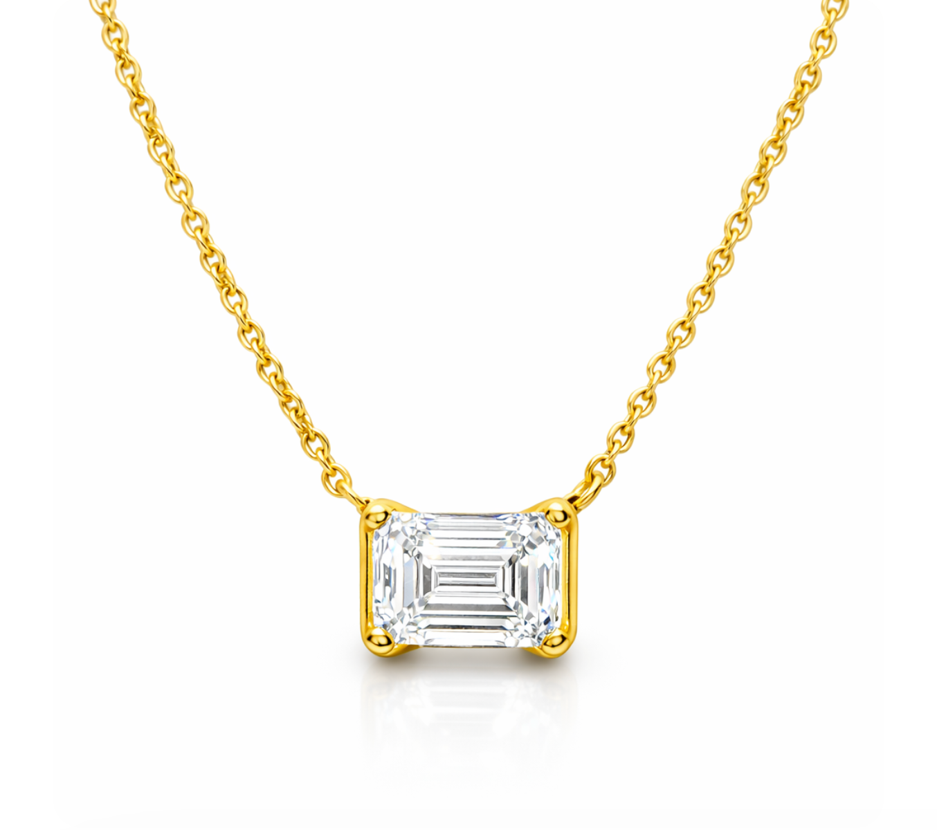 LAB EMERALD CUT DIAMOND SOLITAIRE NECKLACE