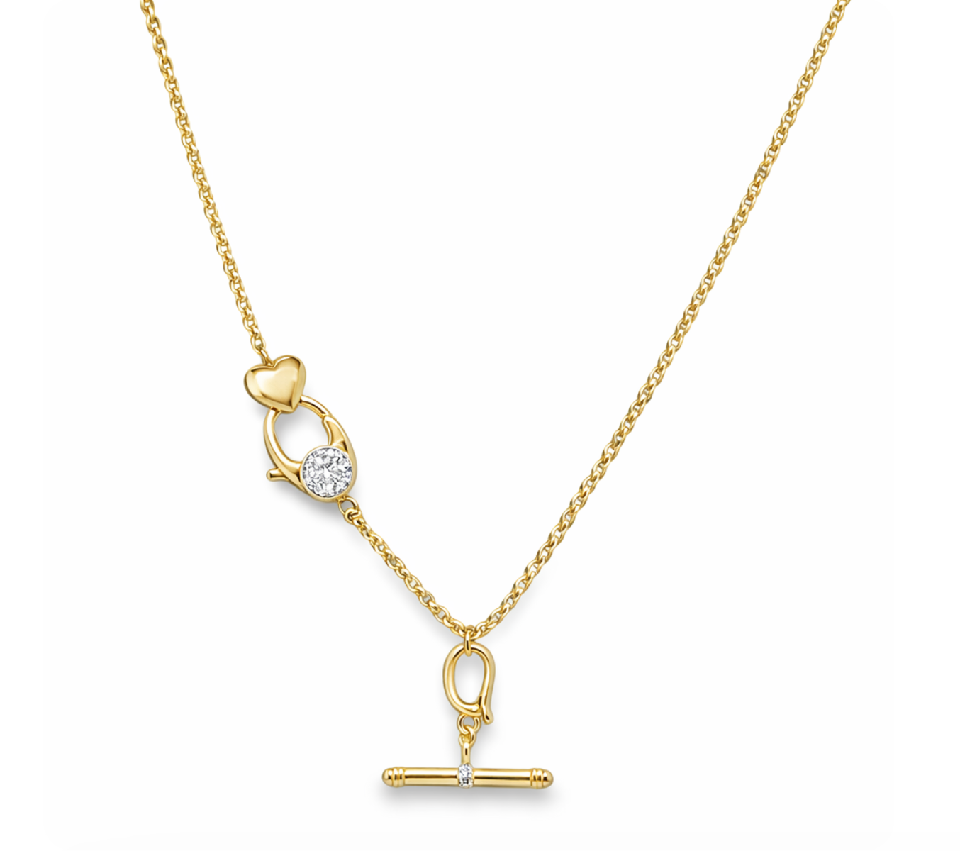 HEART LOCK & TOGGLE CHARM NECKLACE