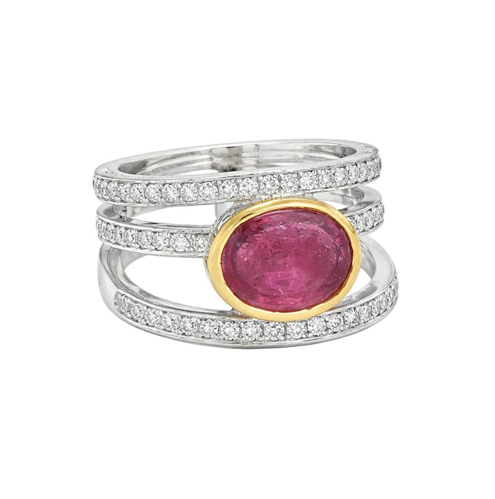 PINK CABOCHON & DIAMOND RING