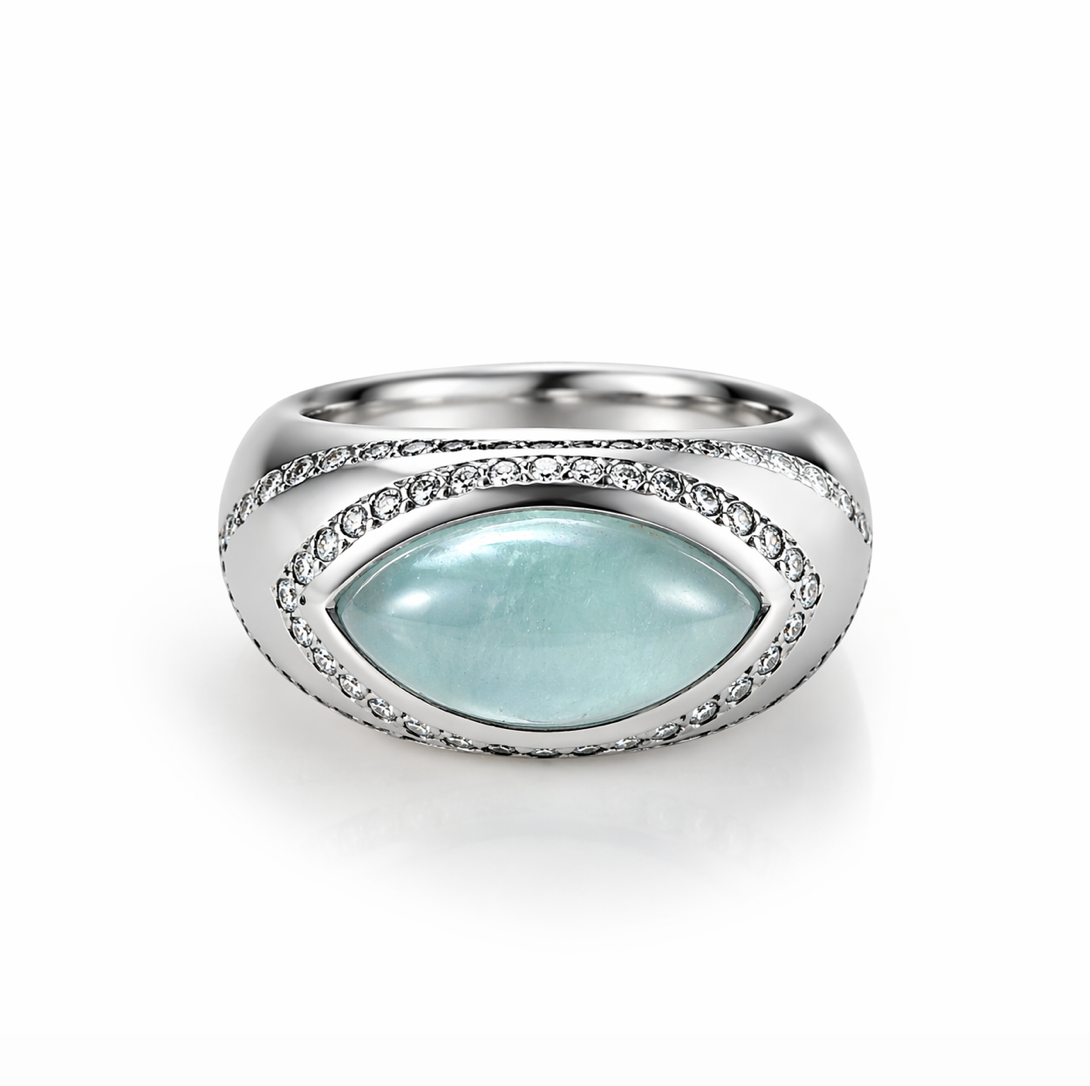 AQUAMARINE & DIAMOND MATTE RING