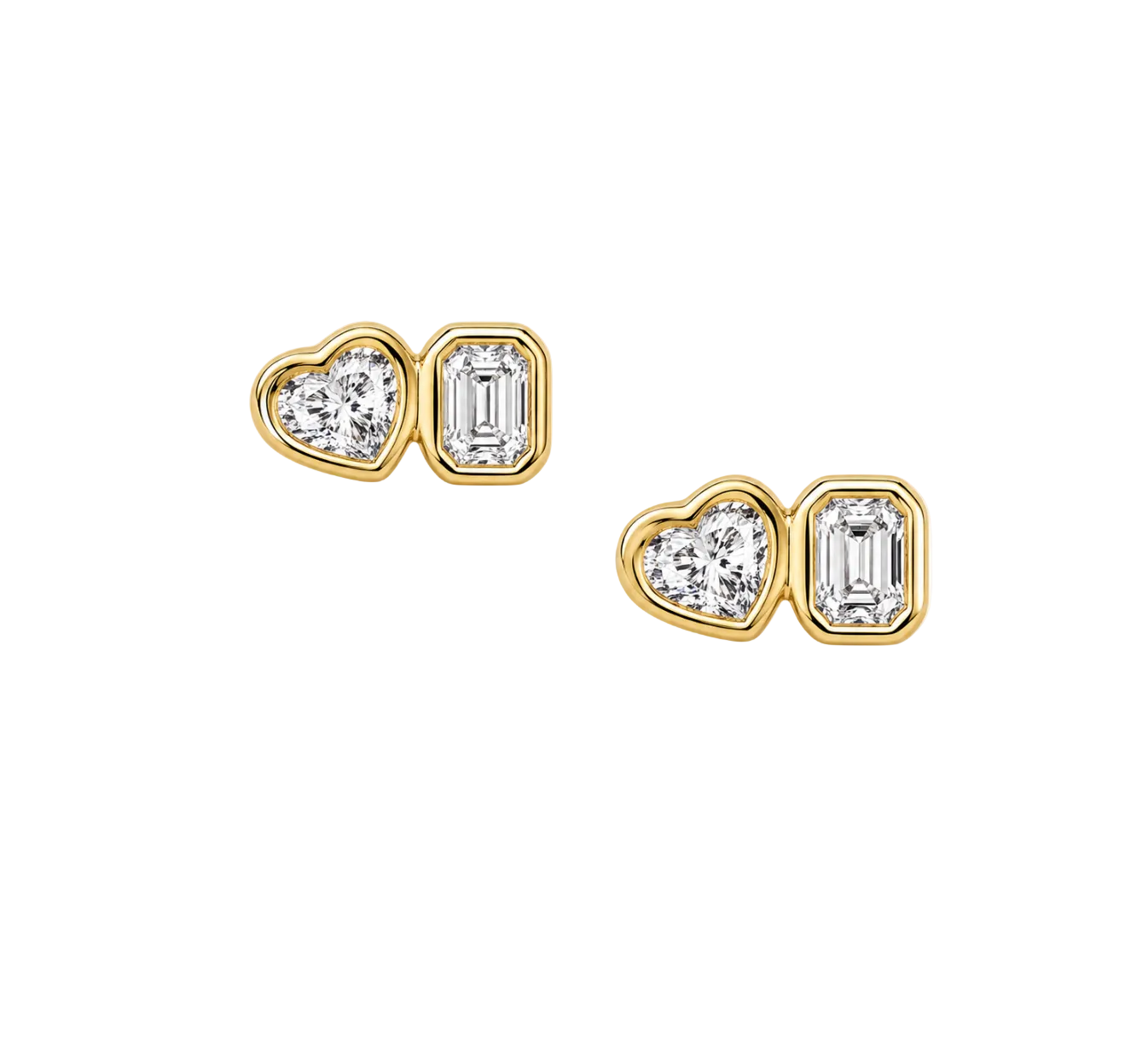 HEART & EMERALD CUT DIAMOND STUDS