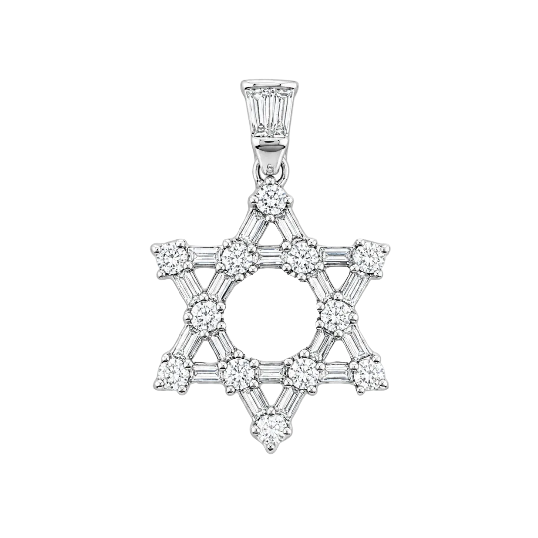 DIAMOND BAGUETTE & ROUND STAR OF DAVID CHARM