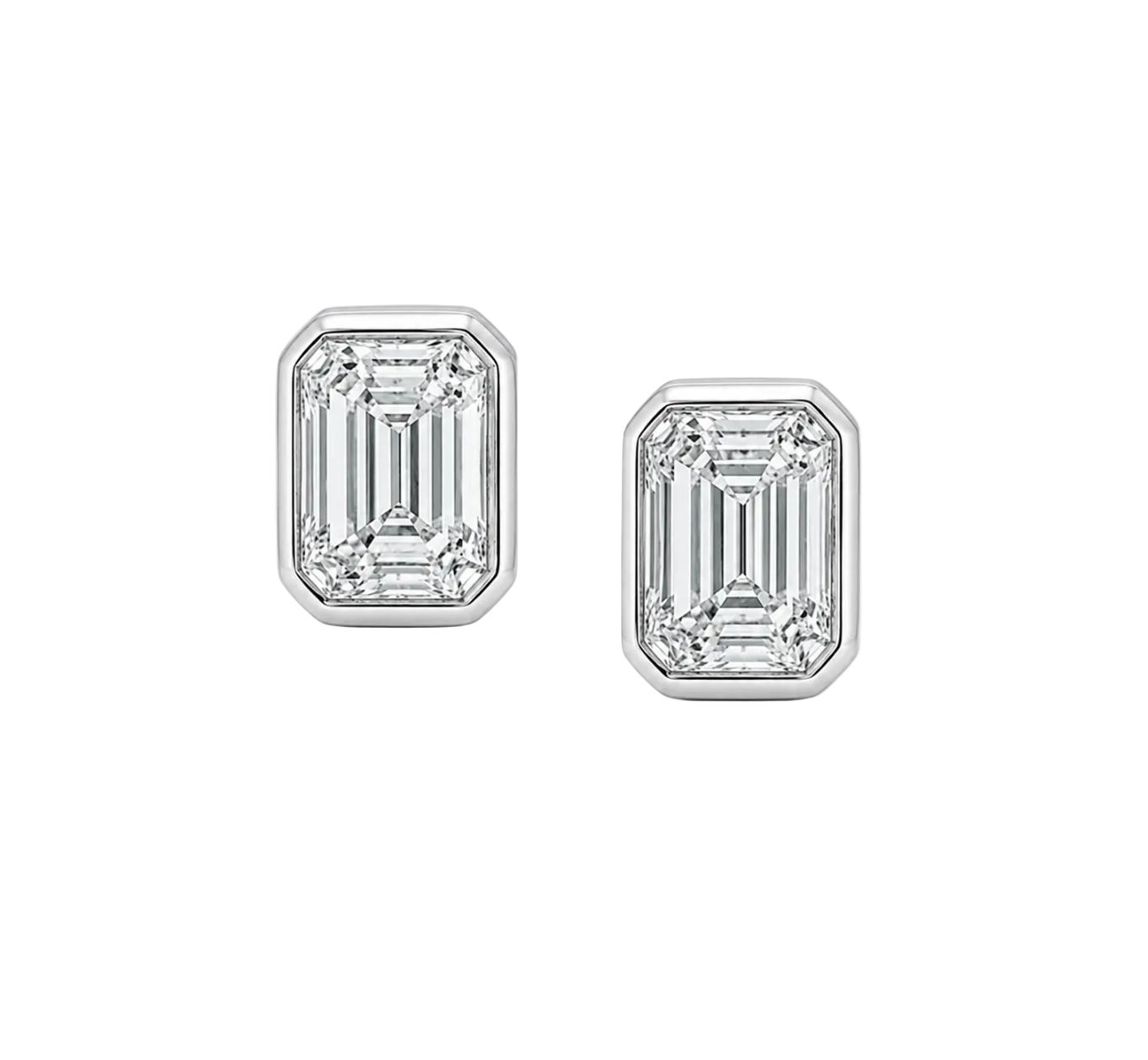 BEZEL SET LAB EMERALD CUT DIAMOND STUDS