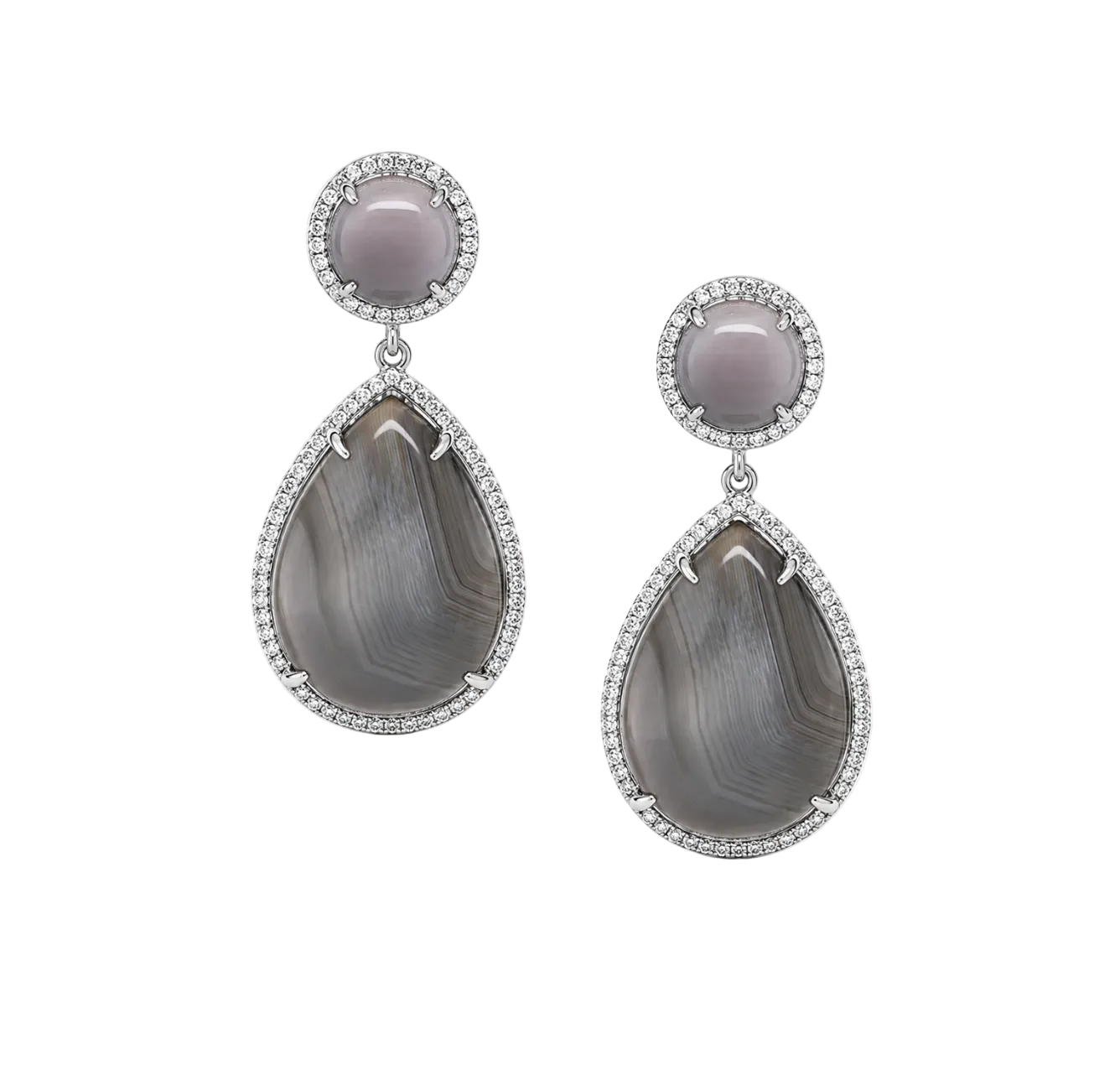AGATE & DIAMOND HALO DANGLE EARRINGS