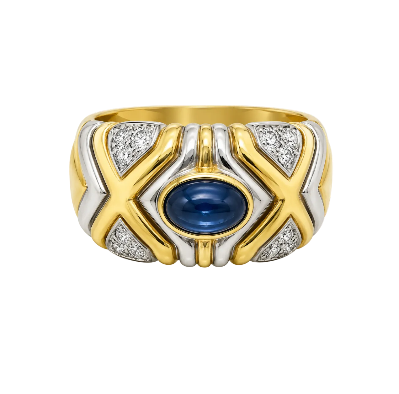 TWO TONE CABOCHON SAPPHIRE RING