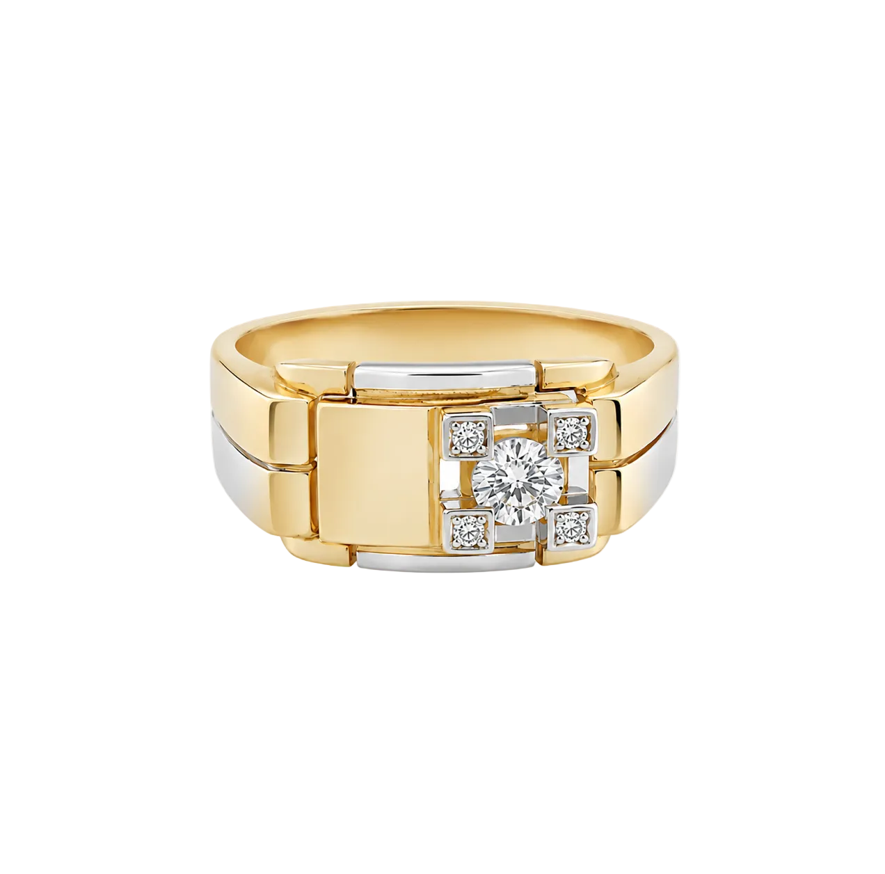 TWO TONE MENS DIAMOND SIGNET RING