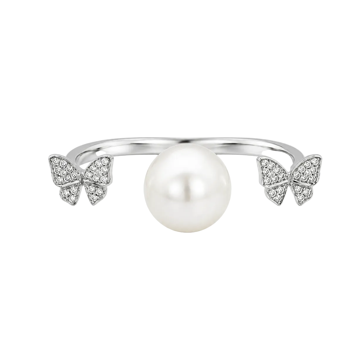 DIAMOND BUTTERFLY & SOUTH SEA PEARL DOUBLE RING