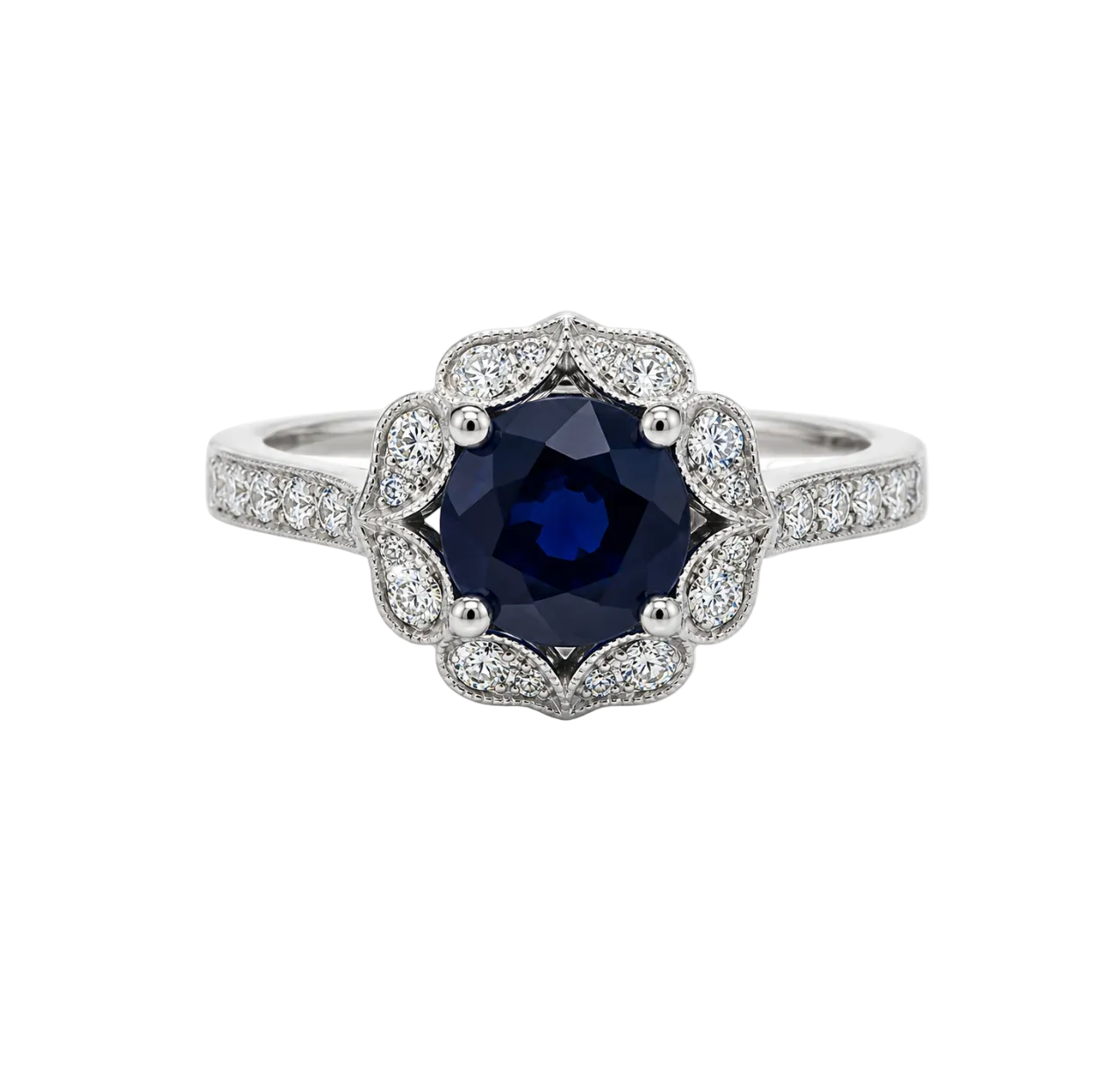 SAPPHIRE & DIAMOND FLORAL HALO