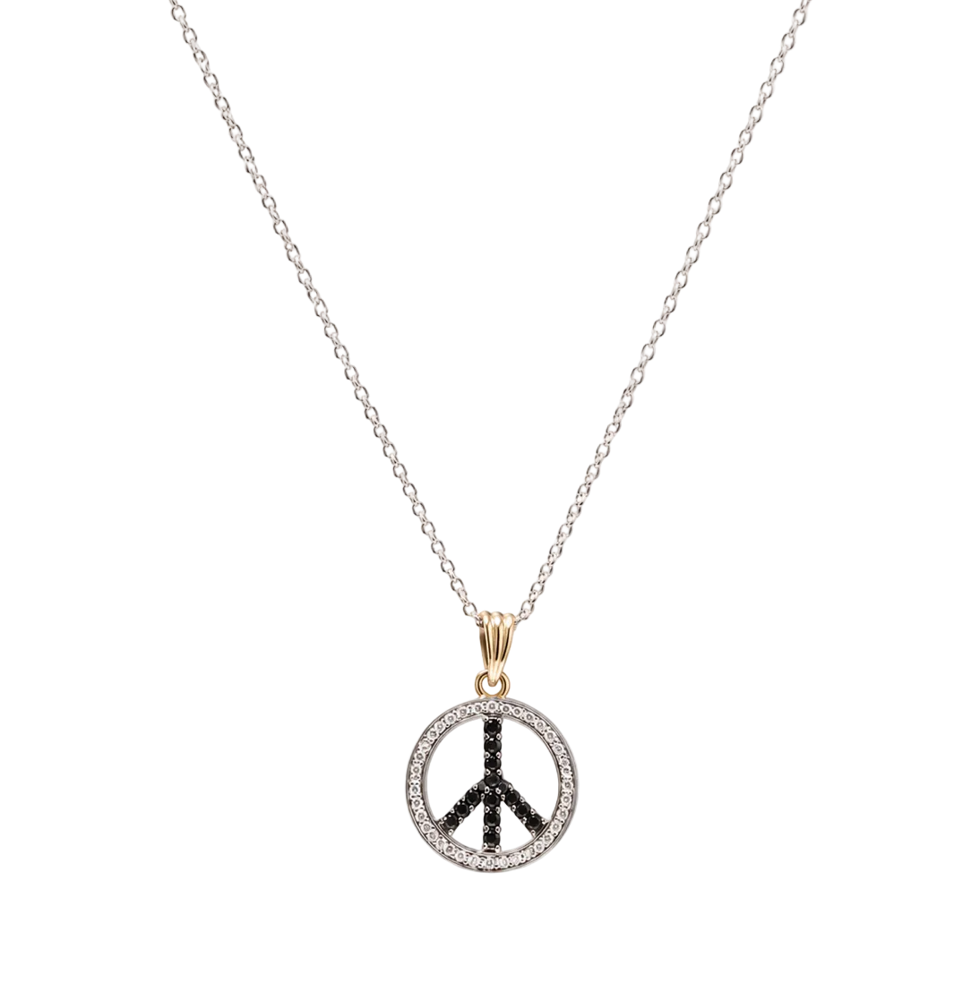 BLACK & WHITE DIAMOND PEACE CHARM ON NECKLACE