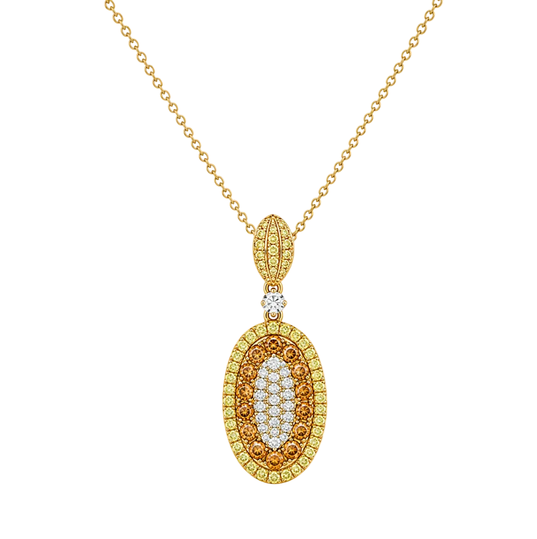 YELLOW STONE & DIAMOND PENDANT NECKLACE