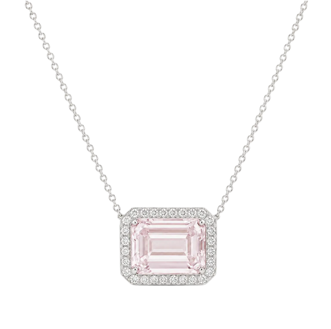 PINK KUNZITE & DIAMOND HALO NECKLACE