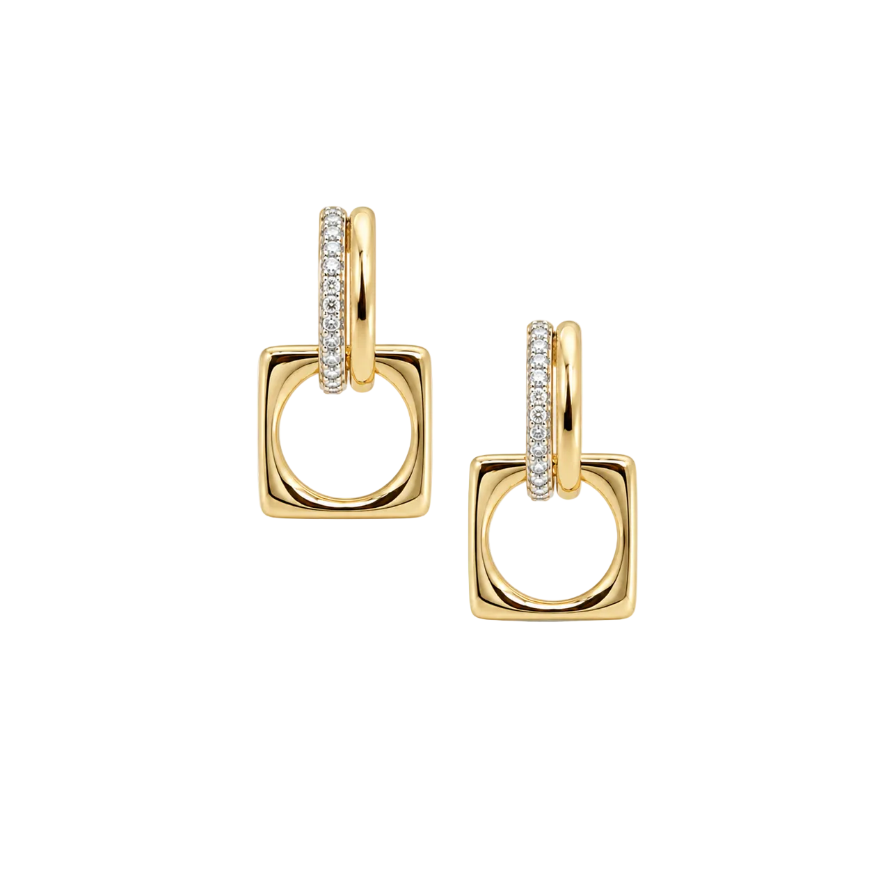 SQUARE LINK DIAMOND HOOP EARRINGS