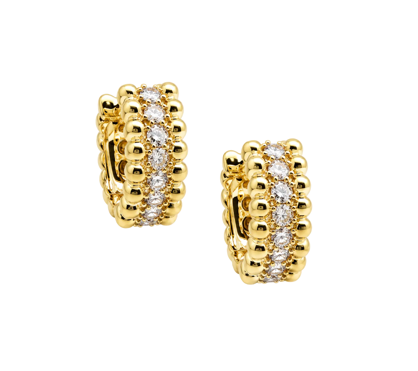 BEADED DIAMOND HUGGIE EARRINGS