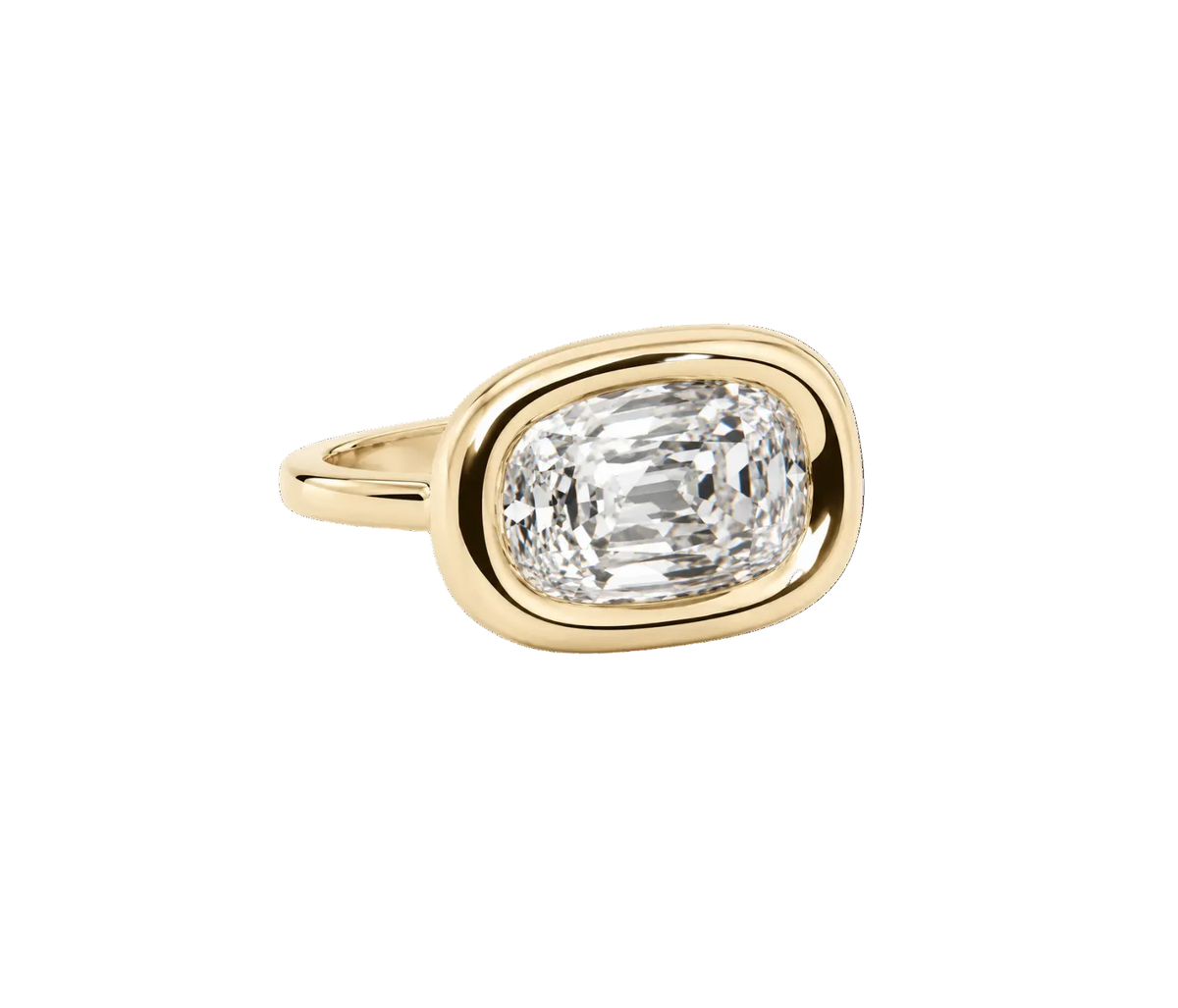 BEZEL SET LAB CUSHION CUT DIAMOND RING