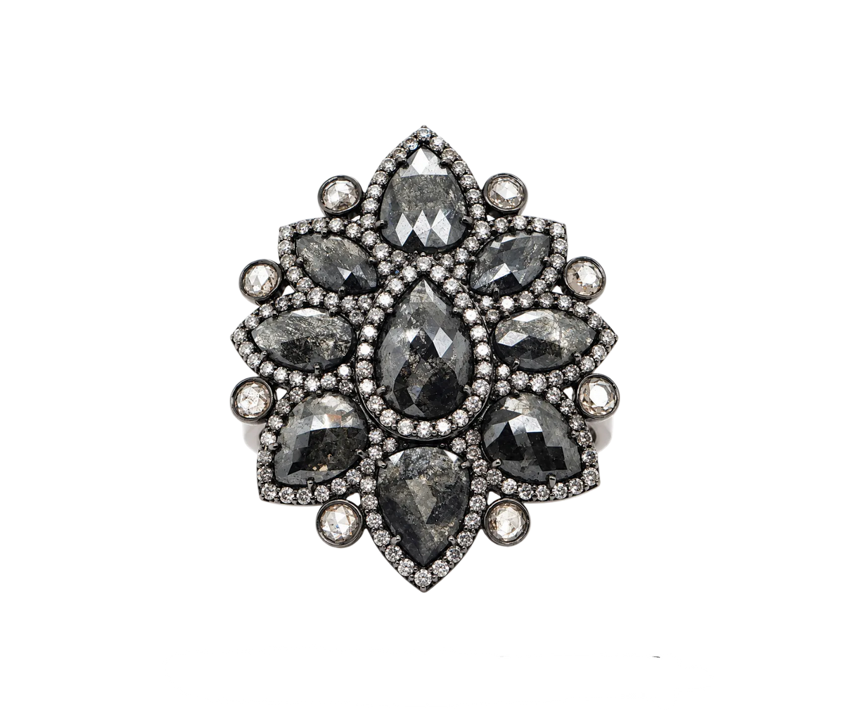 BLACK & WHITE DIAMOND FLORAL RING