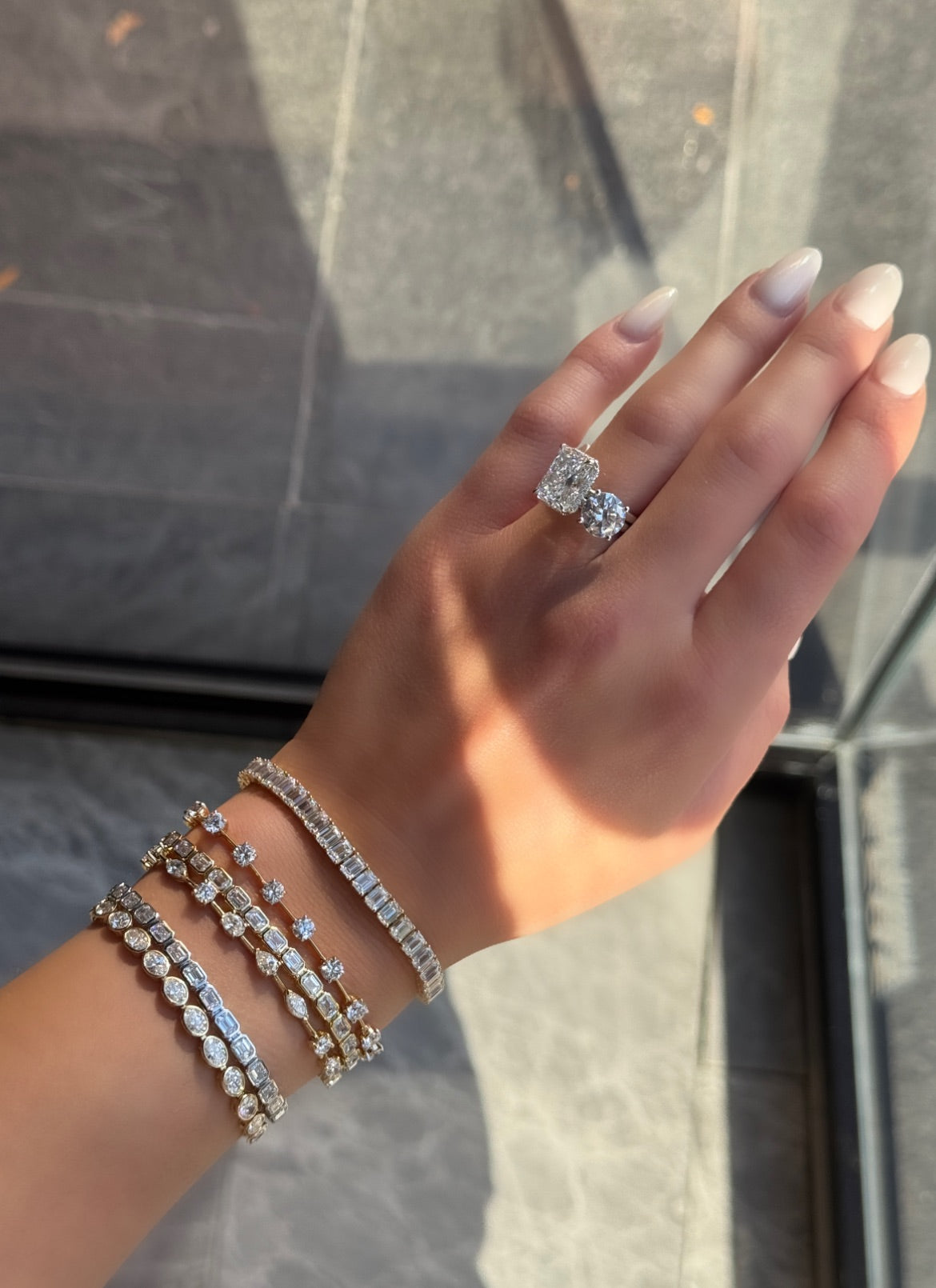 LAB EMERALD CUT DIAMOND TENNIS BRACELET